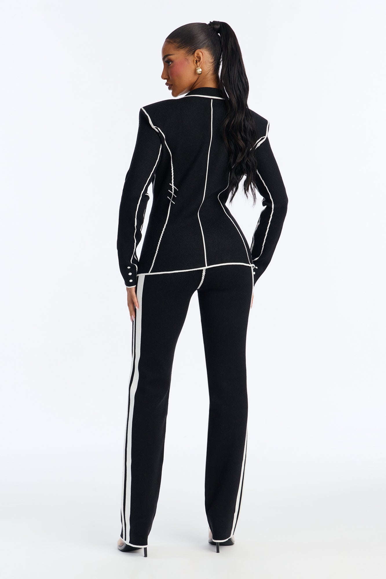 Sleek Comfort Sweater Blazer Pant Set - Black
