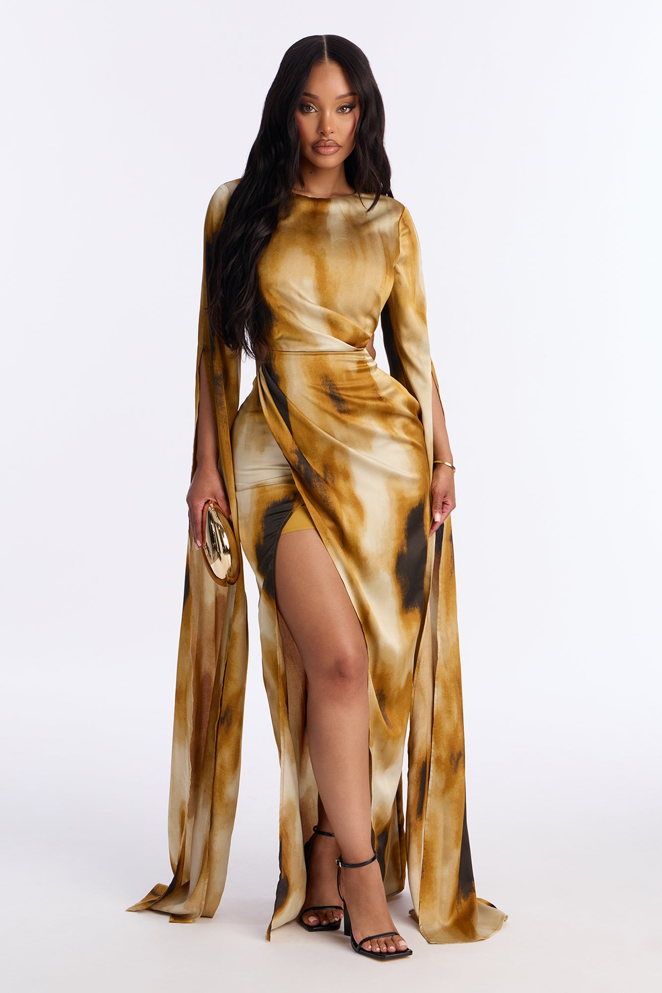 Eternal Flames Draped Satin Gown - Mustard/combo
