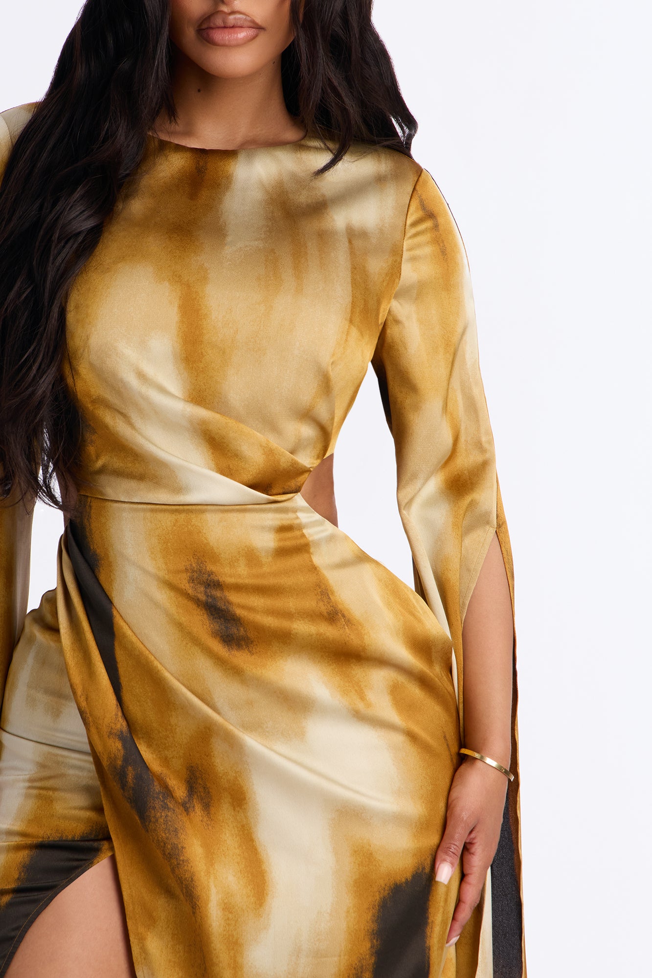 Eternal Flames Draped Satin Gown - Mustard/combo