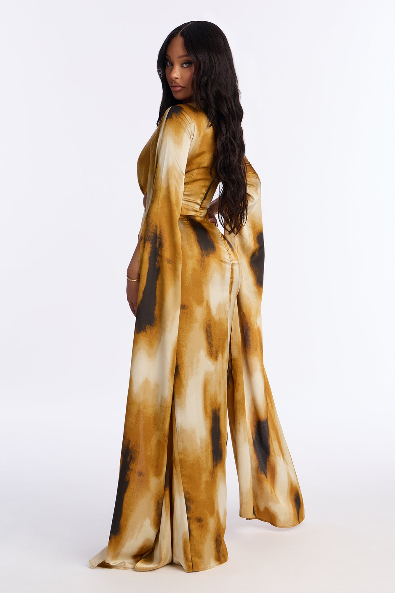 Eternal Flames Draped Satin Gown - Mustard/combo