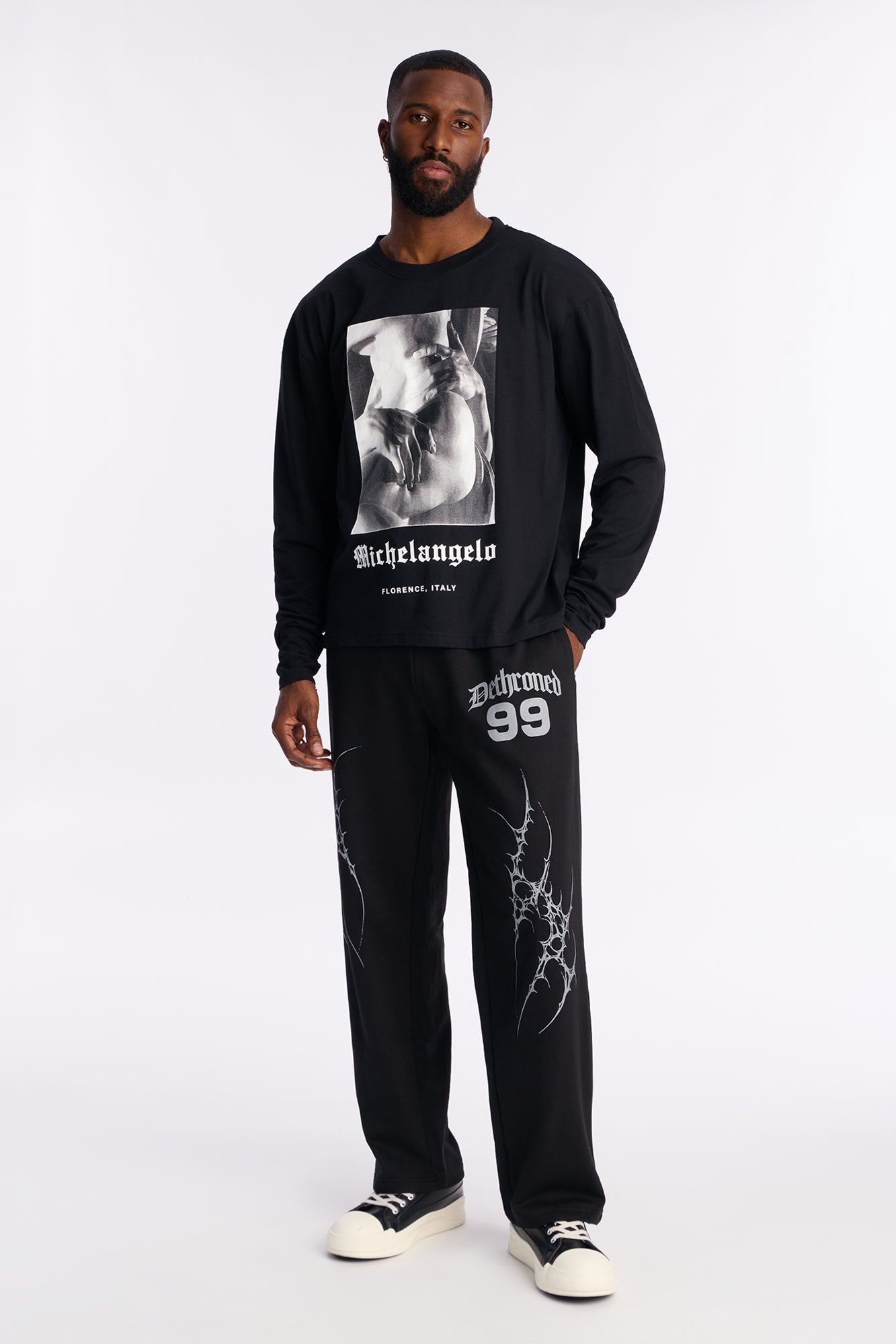 Michelangelo Florence Statue Oversized Long Sleeve Tee - Black