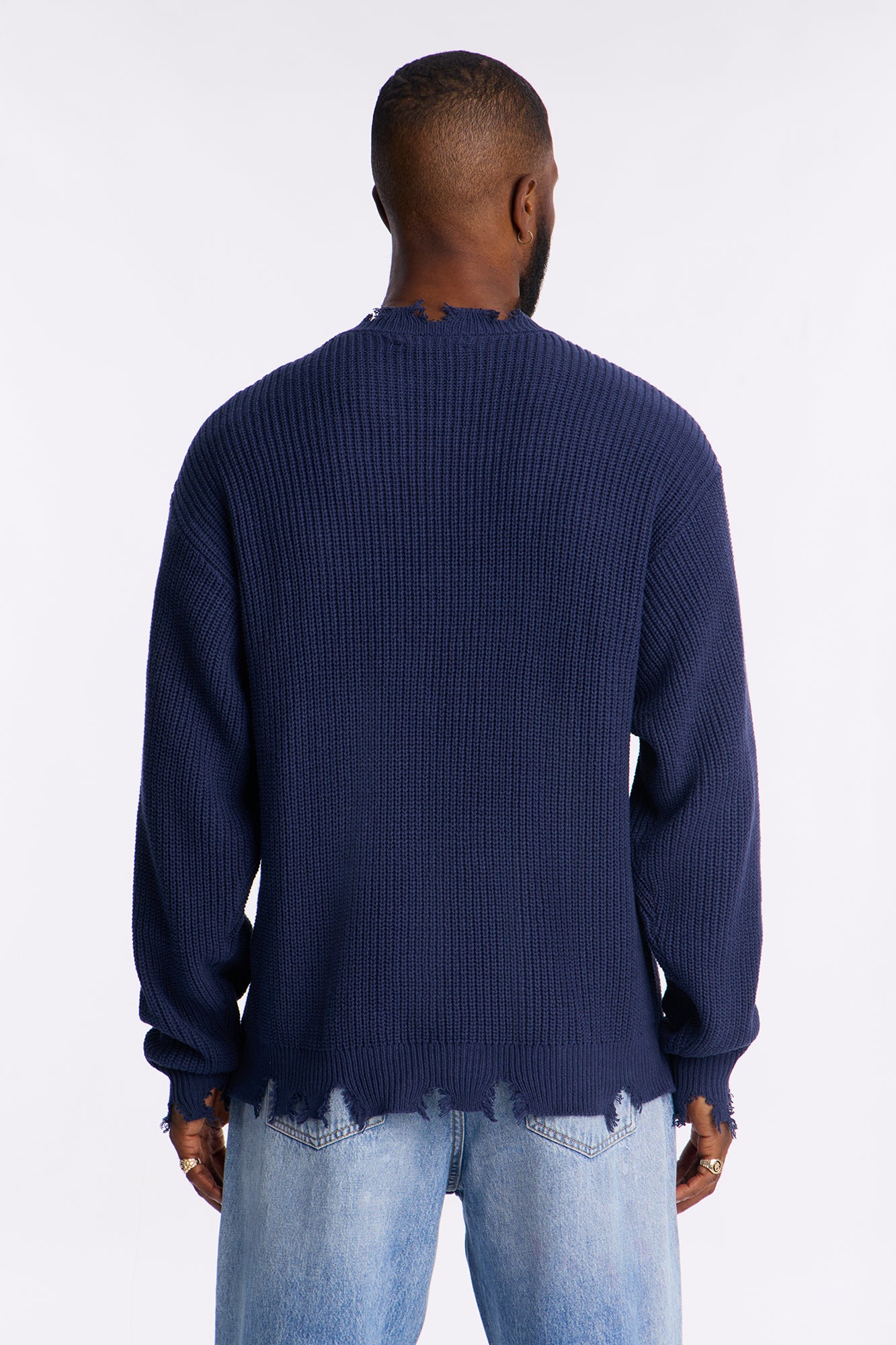The Big Apple Distressed Sweater - Navy