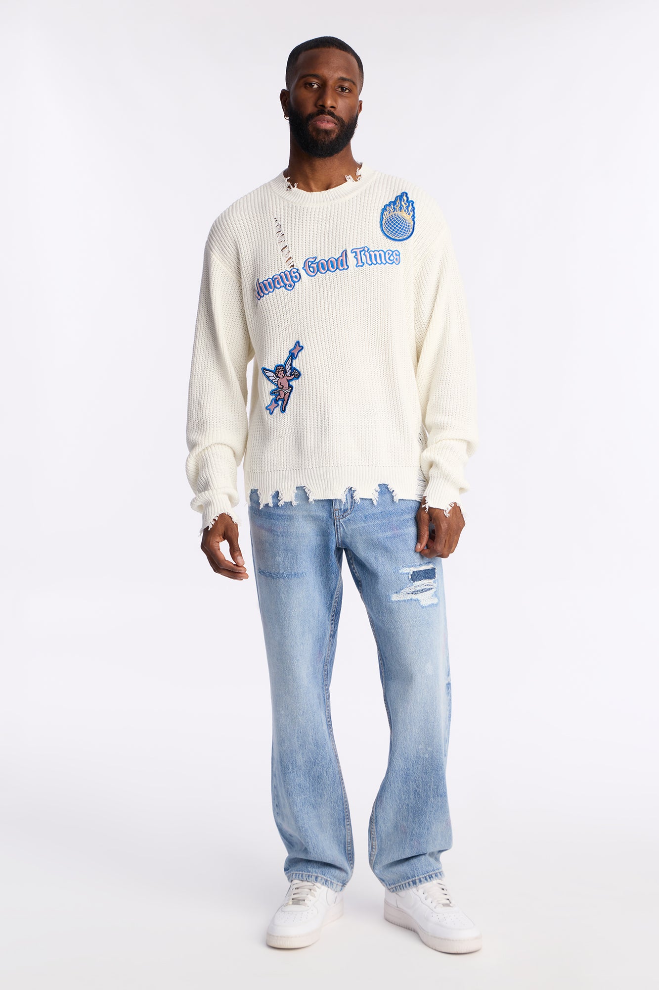 Always Good Times Distressed Sweater - Off White