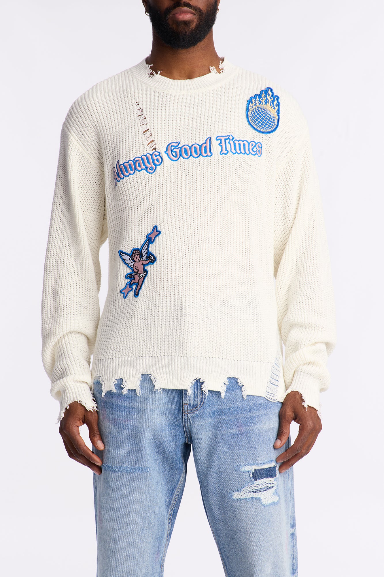 Always Good Times Distressed Sweater - Off White