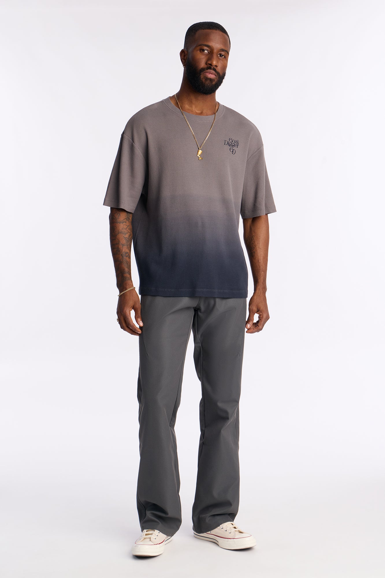 Gradient Waffle Knit Crewneck Tee - Grey/combo