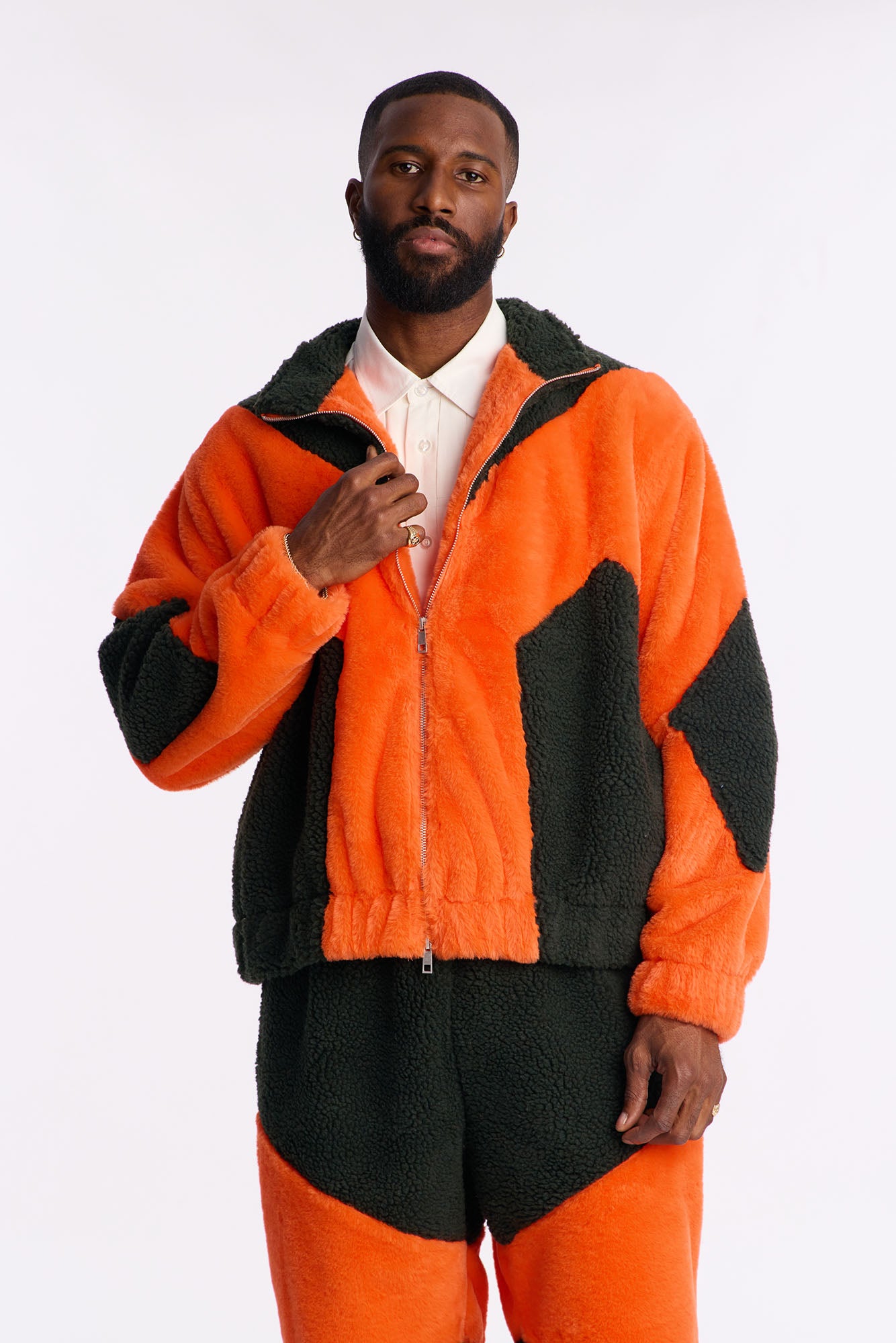 Oversized Cozy Peak Paneled Faux Fur Jacket - Green