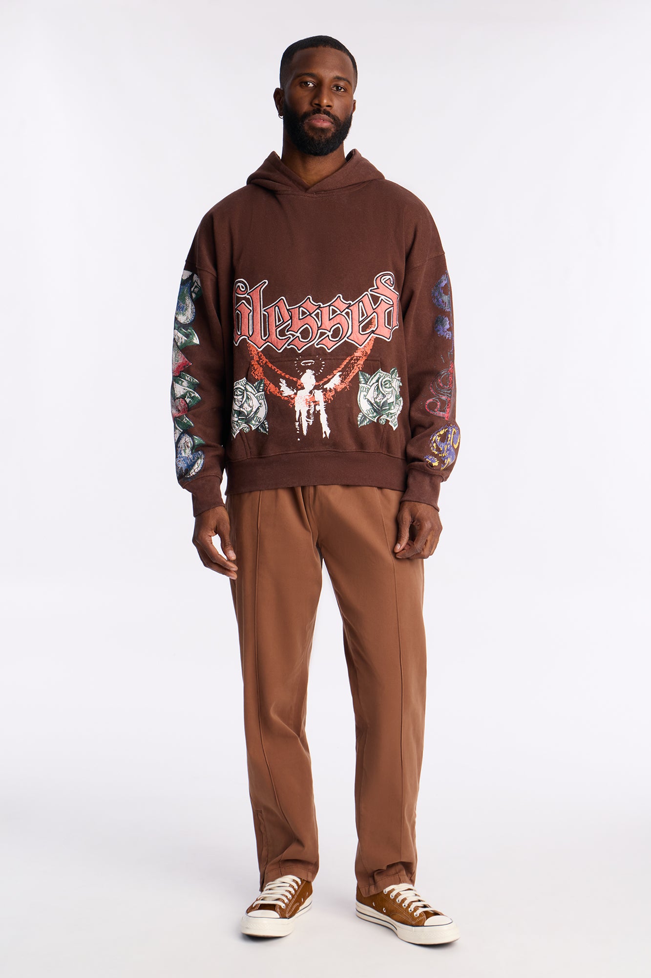 Stay Blessed Oversized Hoodie - Brown