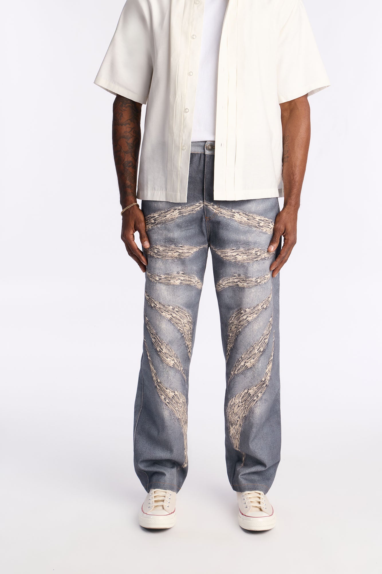 Straight Printed Python Jean - Medium Blue Wash