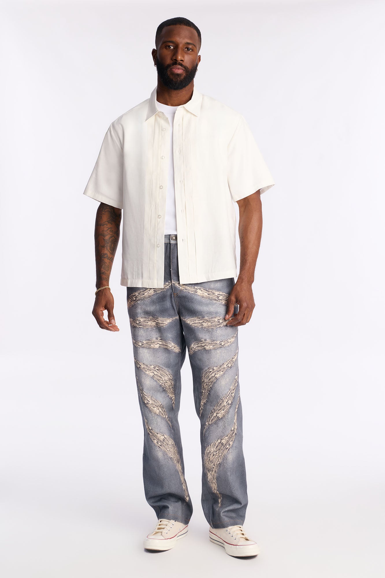 Straight Printed Python Jean - Medium Blue Wash