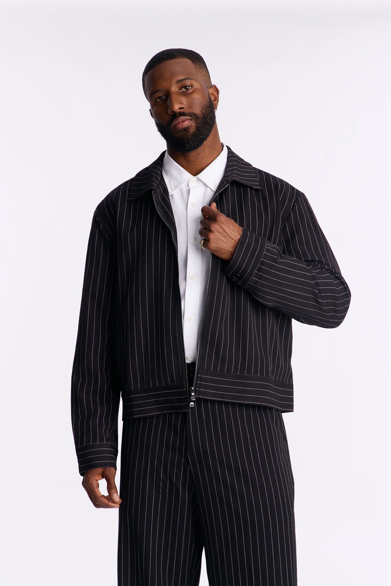 Straight Striped Jacket - Black