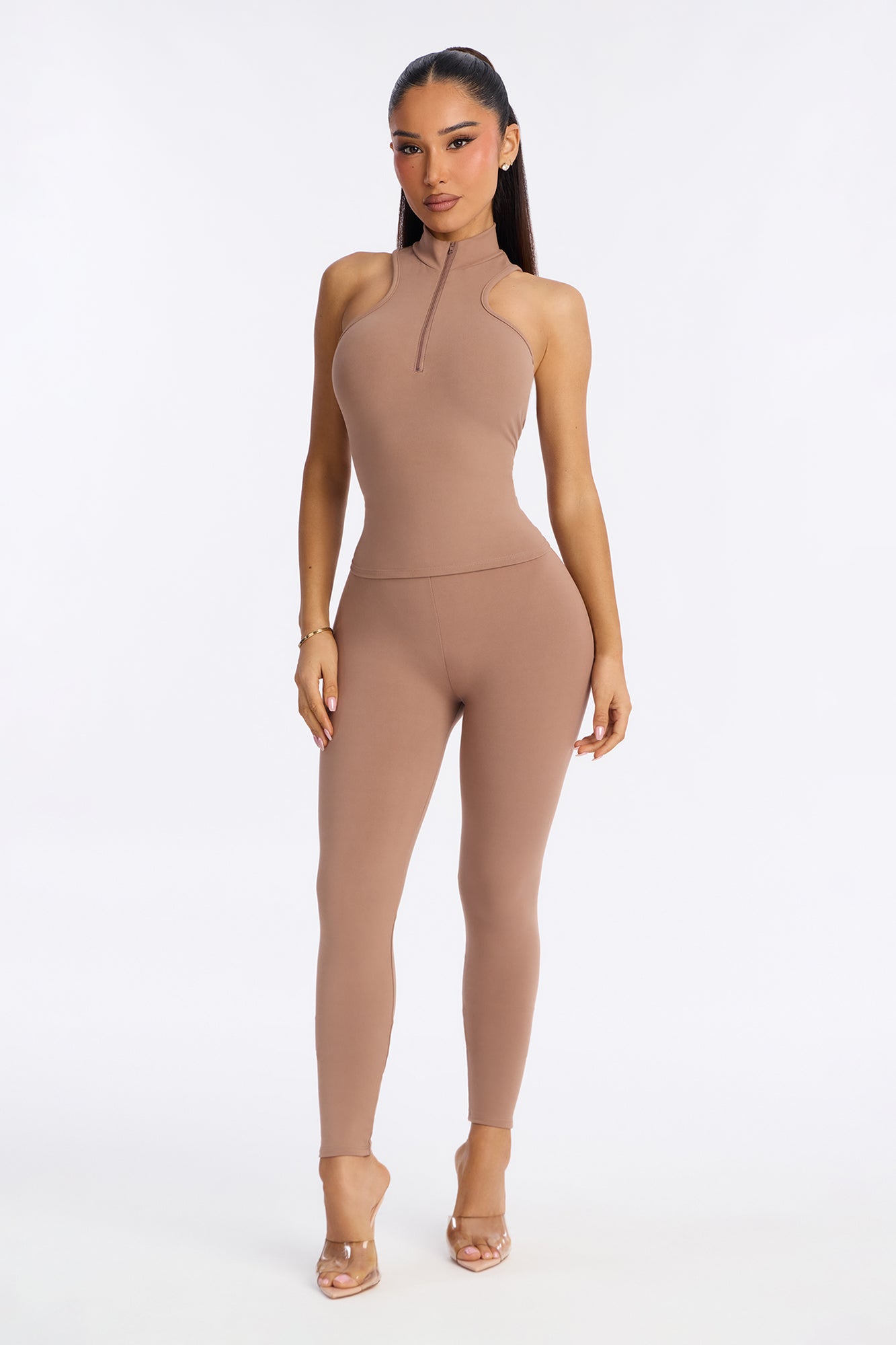Kacey High Neck Pant Set - Mocha
