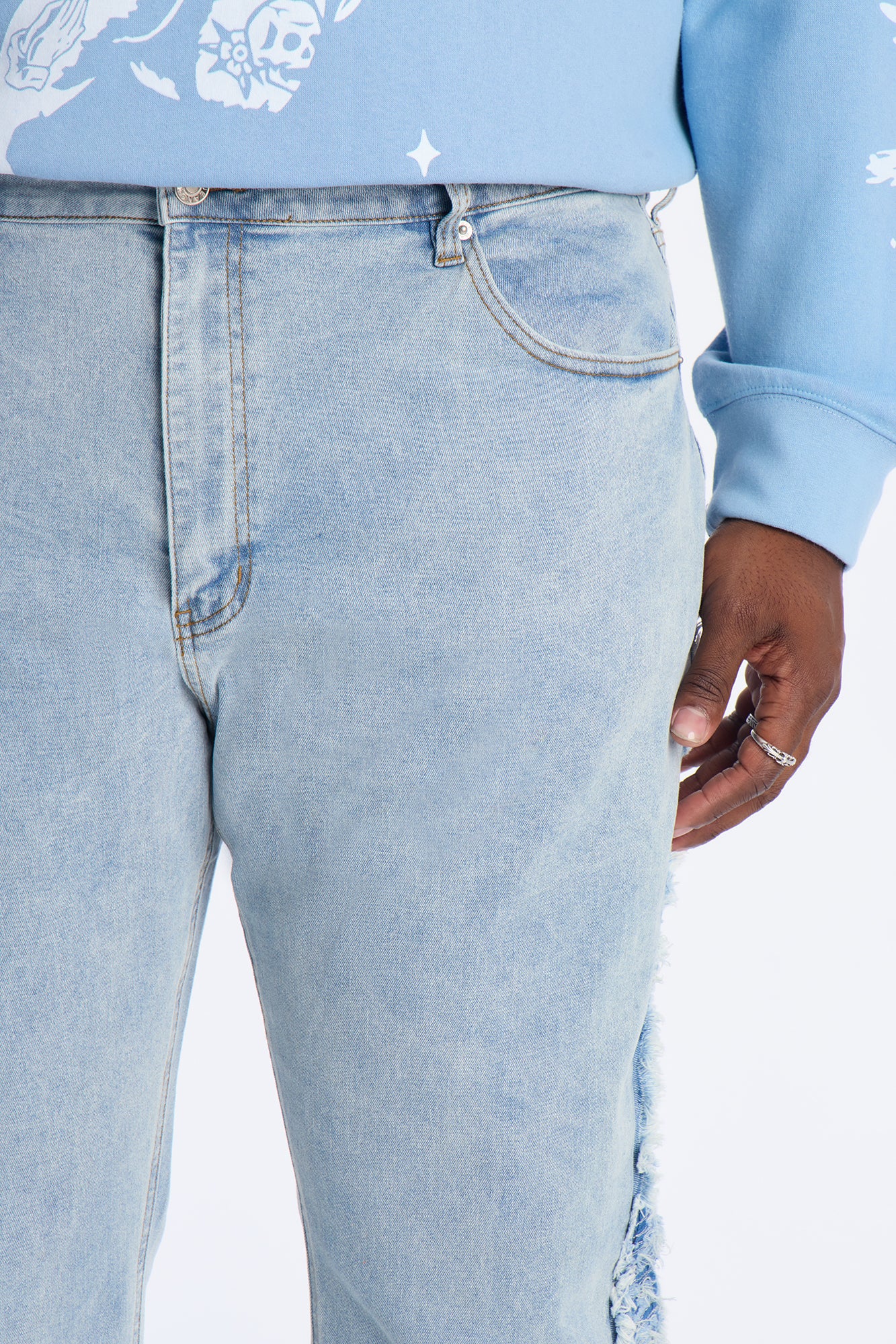 Stacked Slim Flare Fray Panel Jean - Light Blue Wash