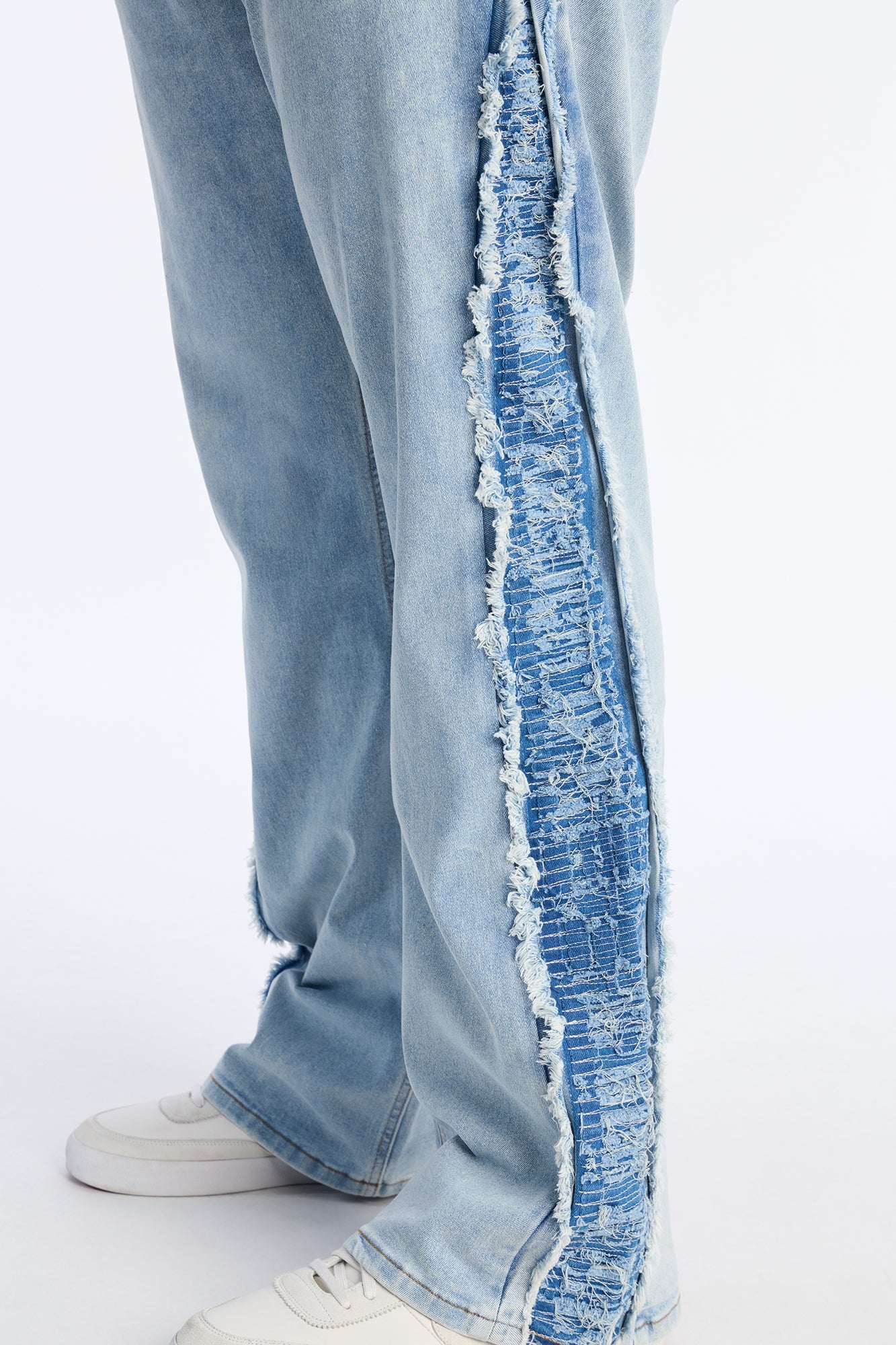 Stacked Slim Flare Fray Panel Jean - Light Blue Wash