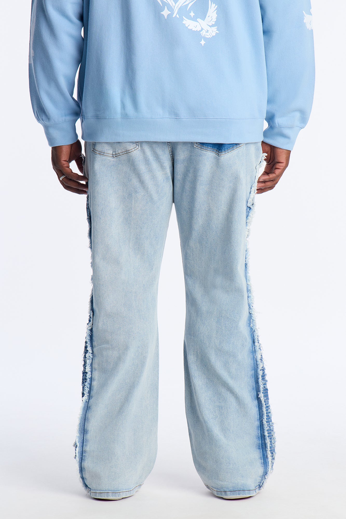 Stacked Slim Flare Fray Panel Jean - Light Blue Wash