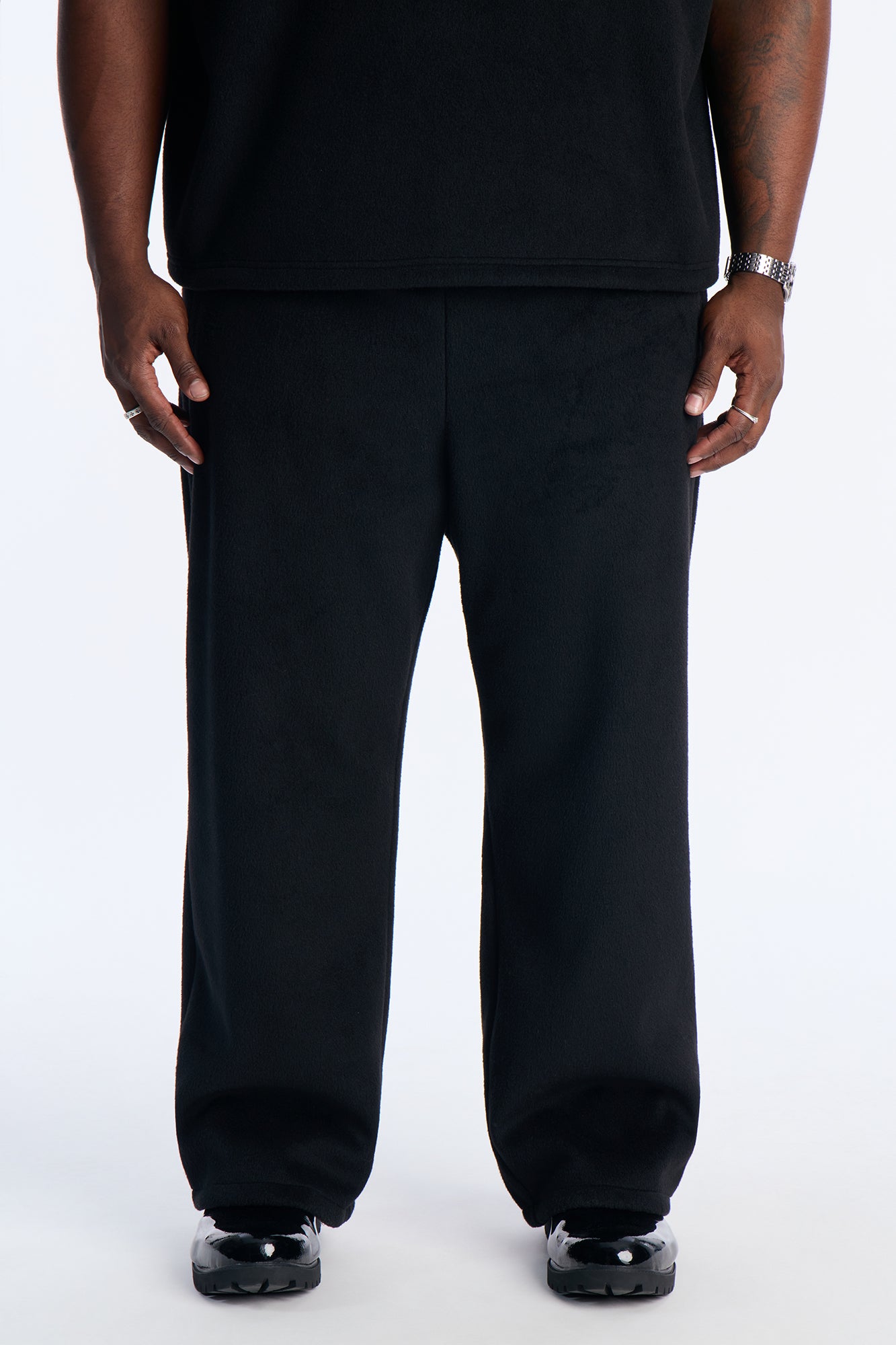 Fuzzy Textured Premium Straight Pants - Black