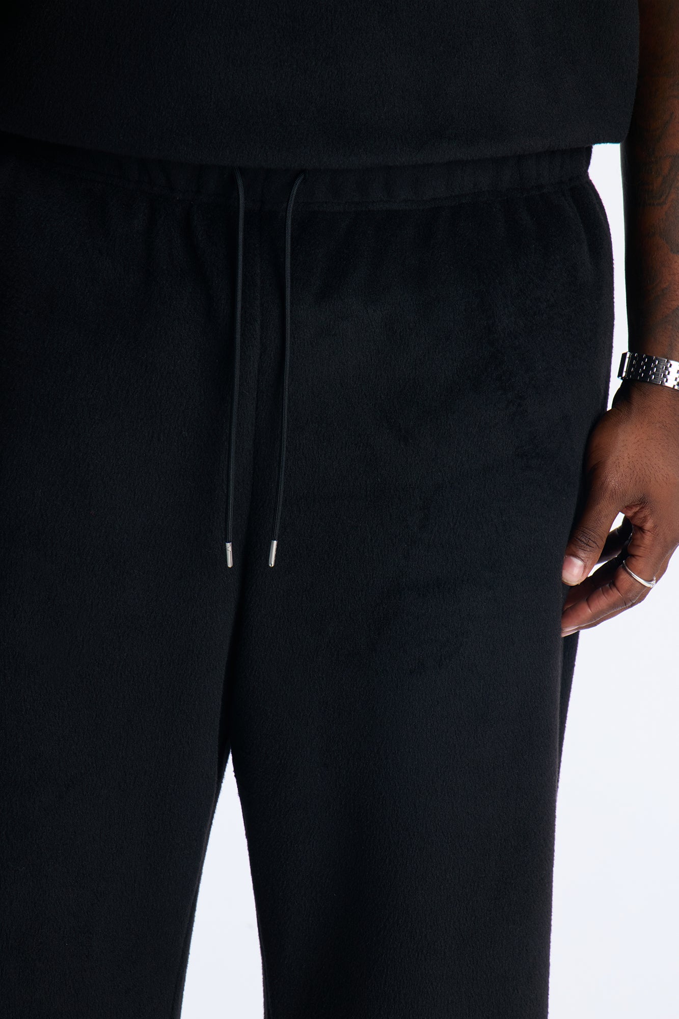 Fuzzy Textured Premium Straight Pants - Black