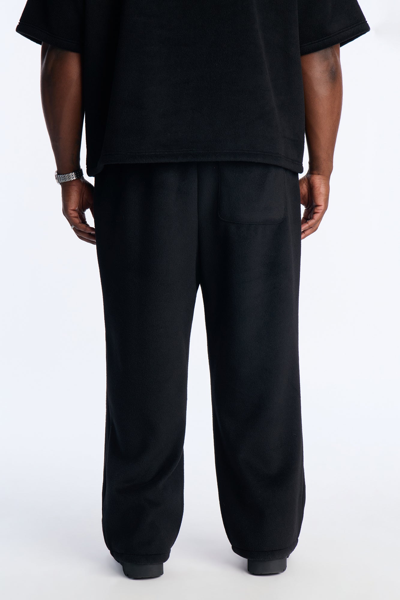 Fuzzy Textured Premium Straight Pants - Black