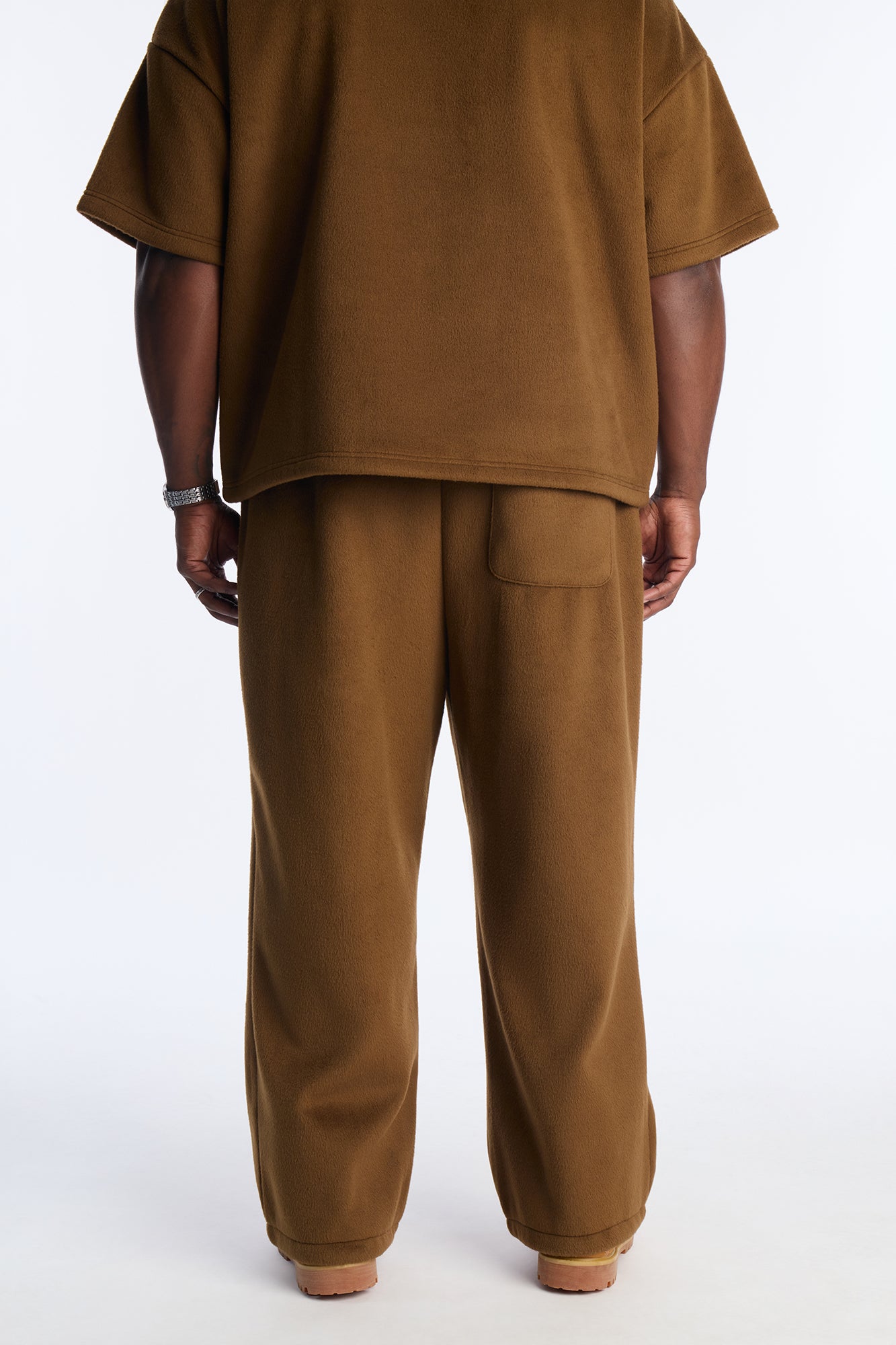 Fuzzy Textured Premium Straight Pants - Brown