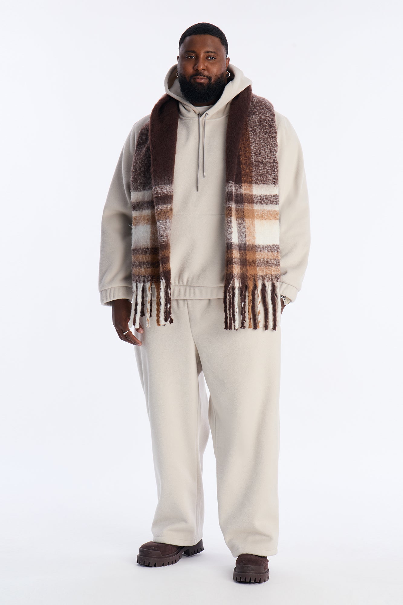 Fuzzy Textured Premium Straight Pants - Stone