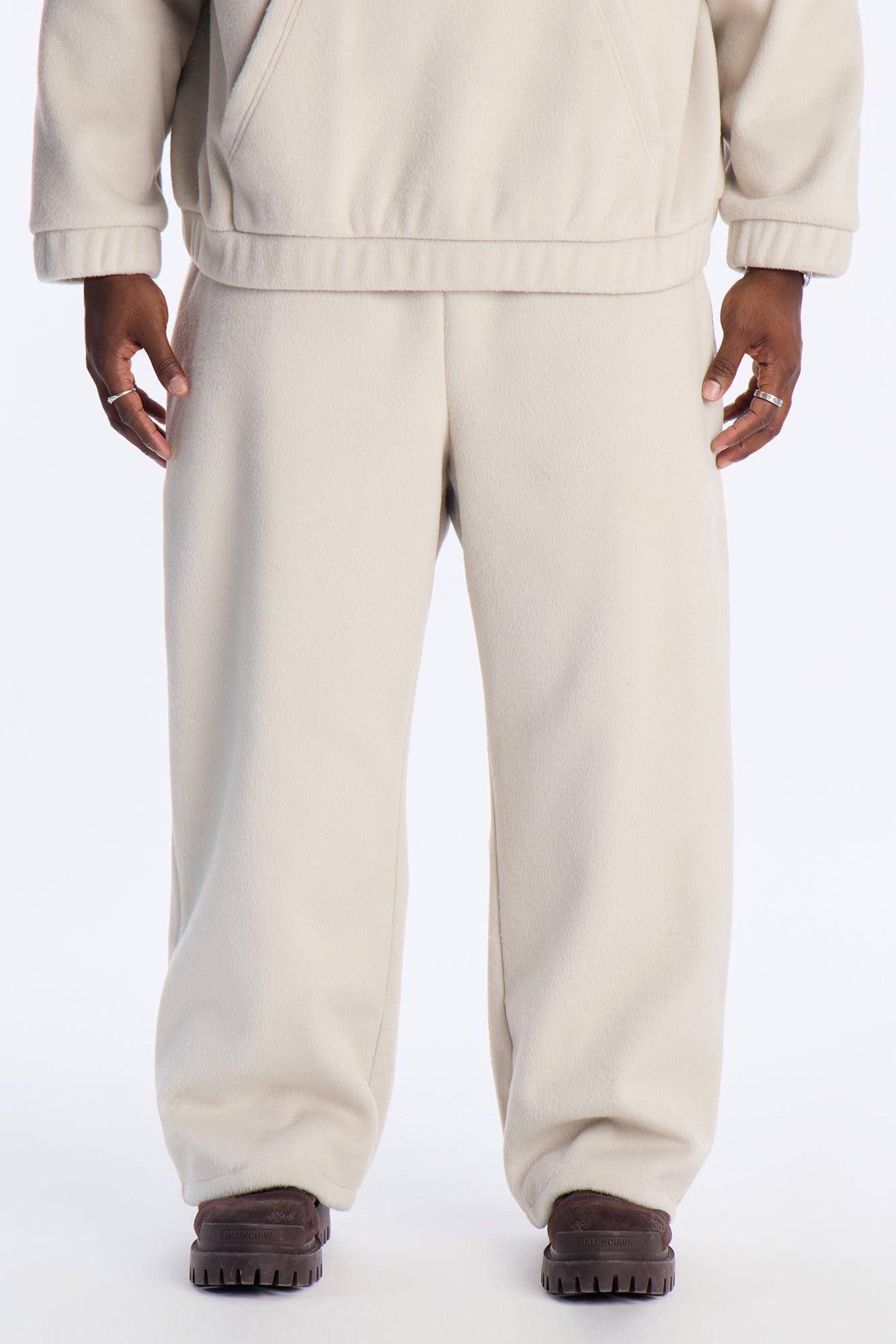 Fuzzy Textured Premium Straight Pants - Stone