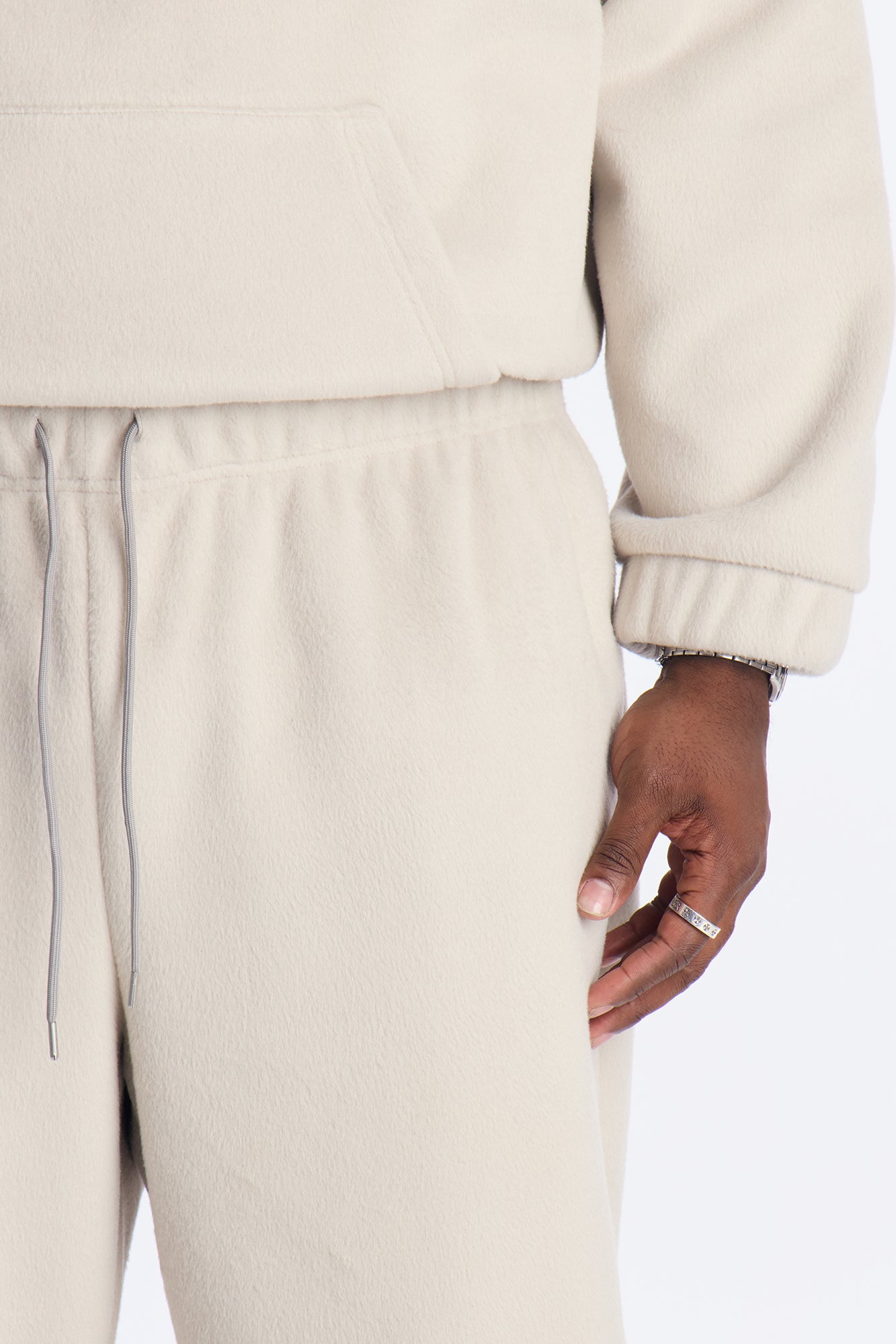 Fuzzy Textured Premium Straight Pants - Stone