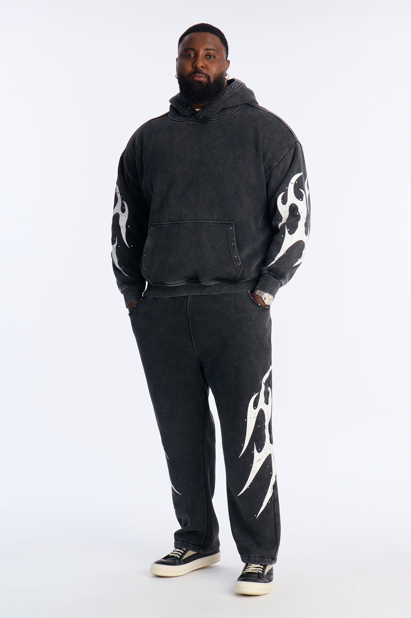 La Flames Rhinestones Relaxed Sweatpants - Black