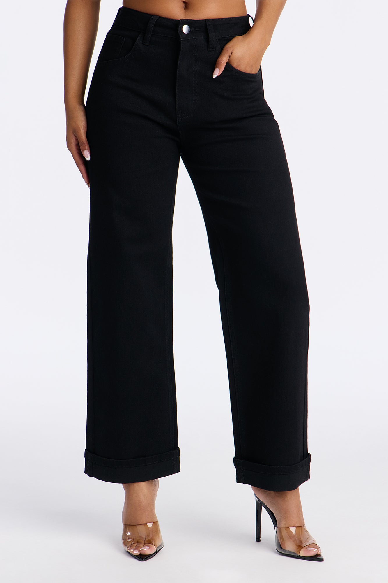 Love You Roll Cuff Mom Jeans - Black