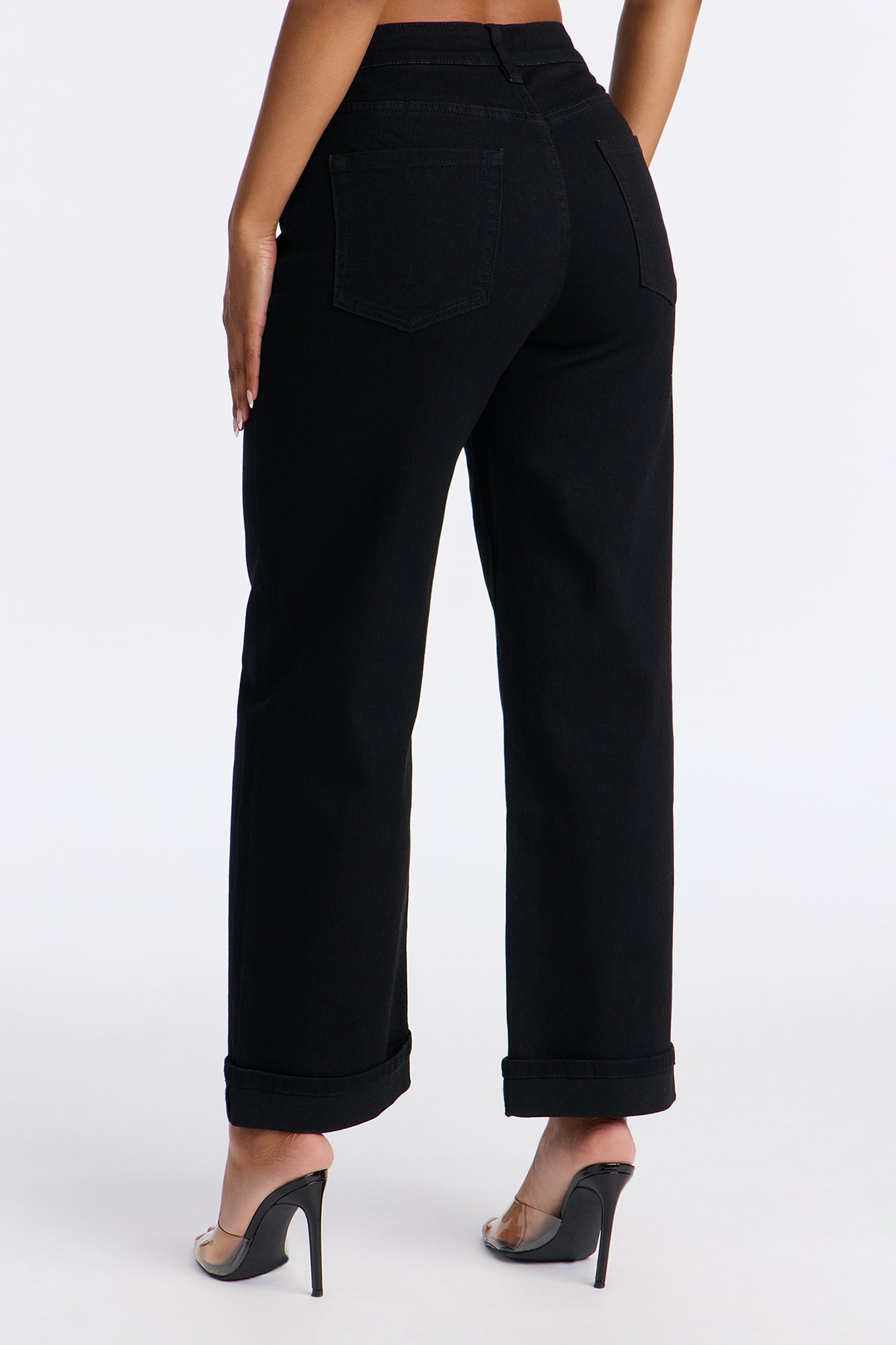 Love You Roll Cuff Mom Jeans - Black