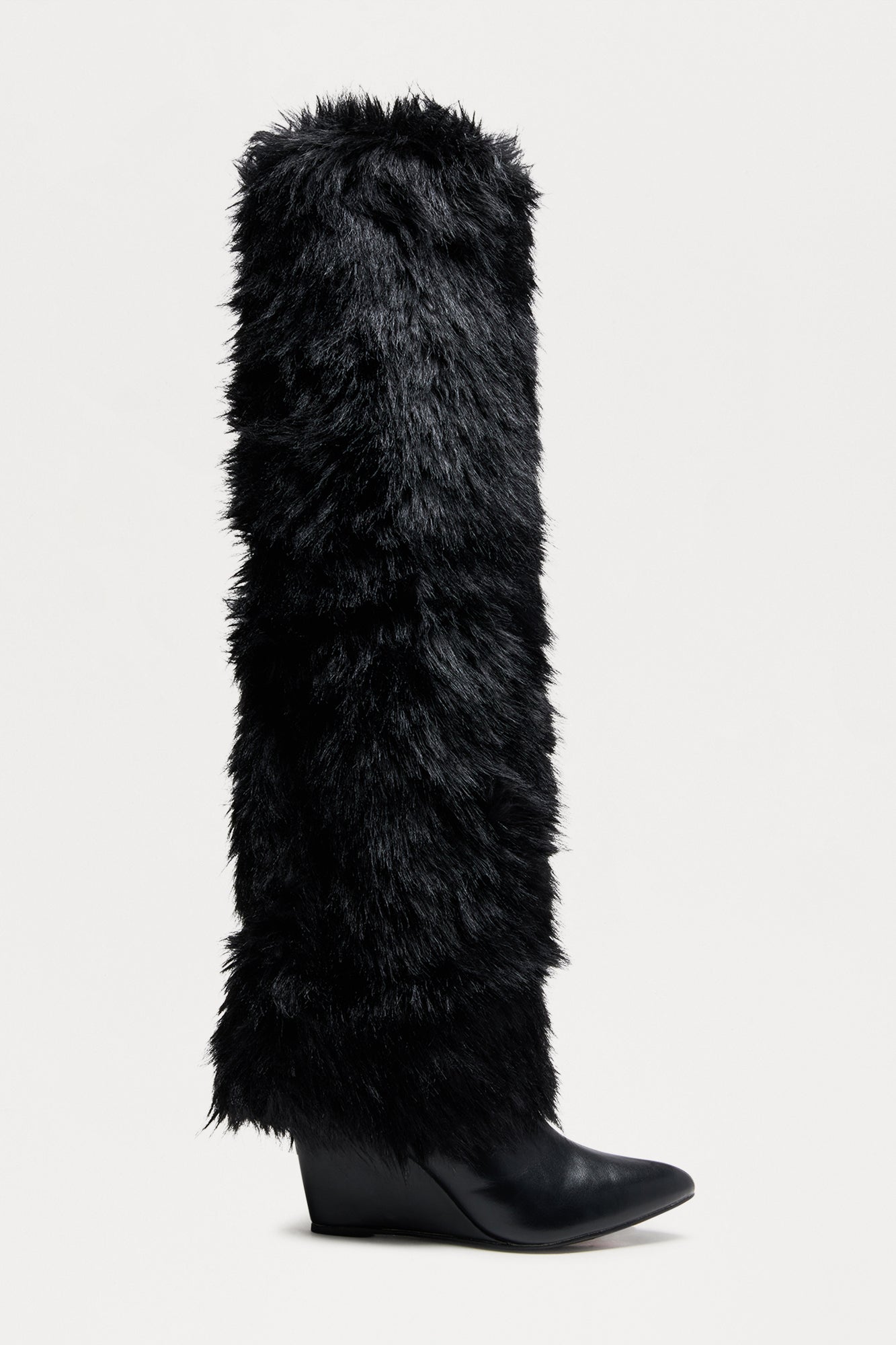 Cincinnati Faux Fur Thigh High Boots - Black