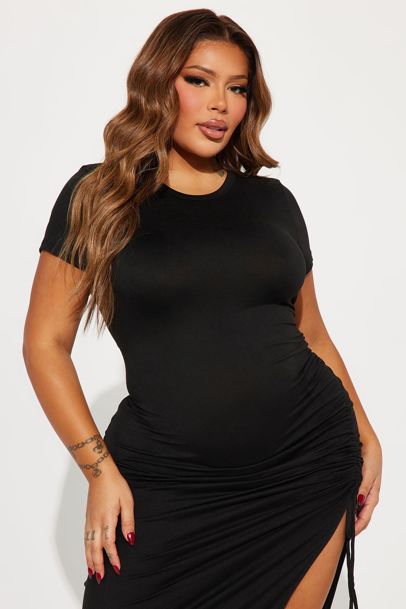 Dani Ruched Midi Dress - Black