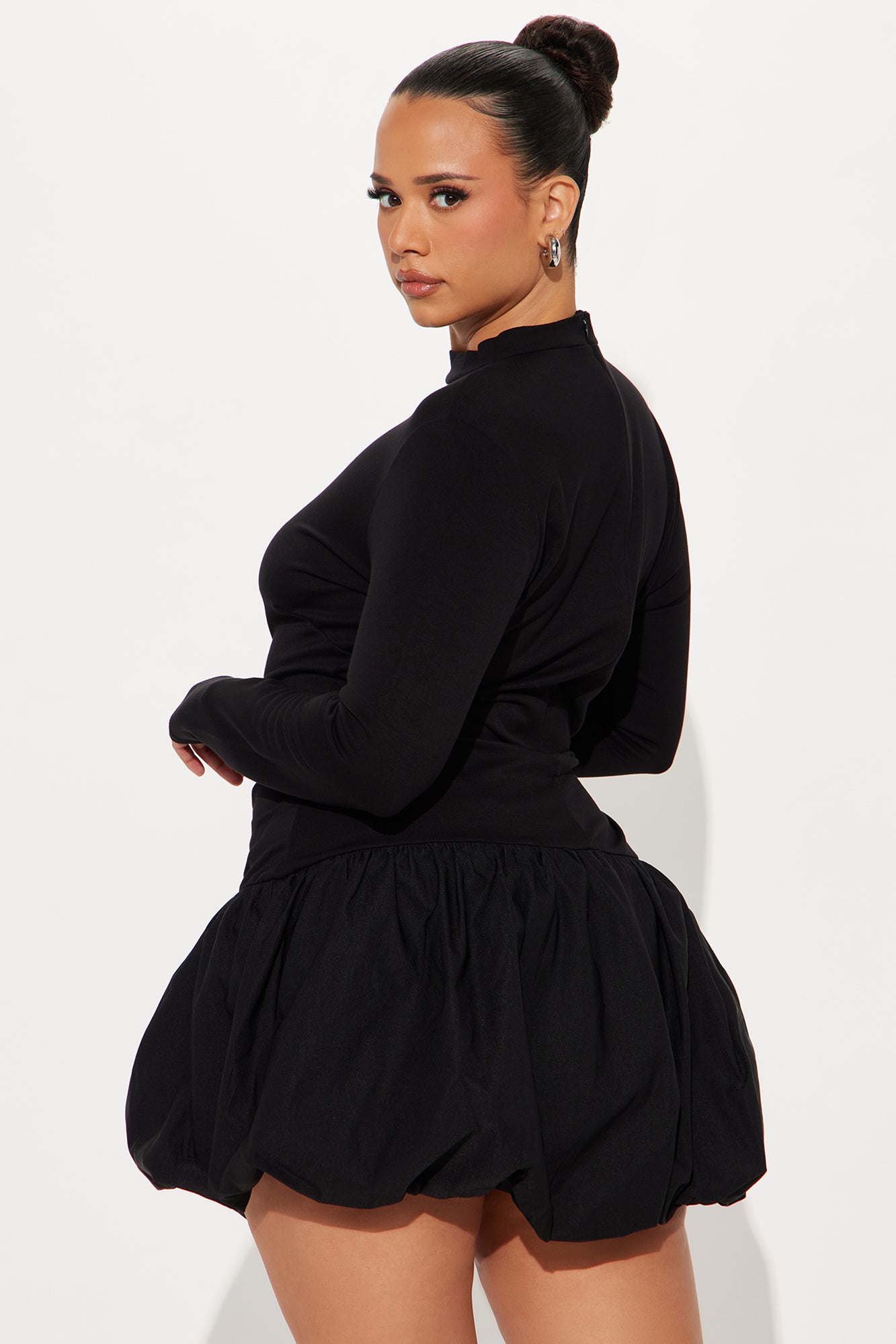 Maxy Long Sleeve Bubble Dress - Black
