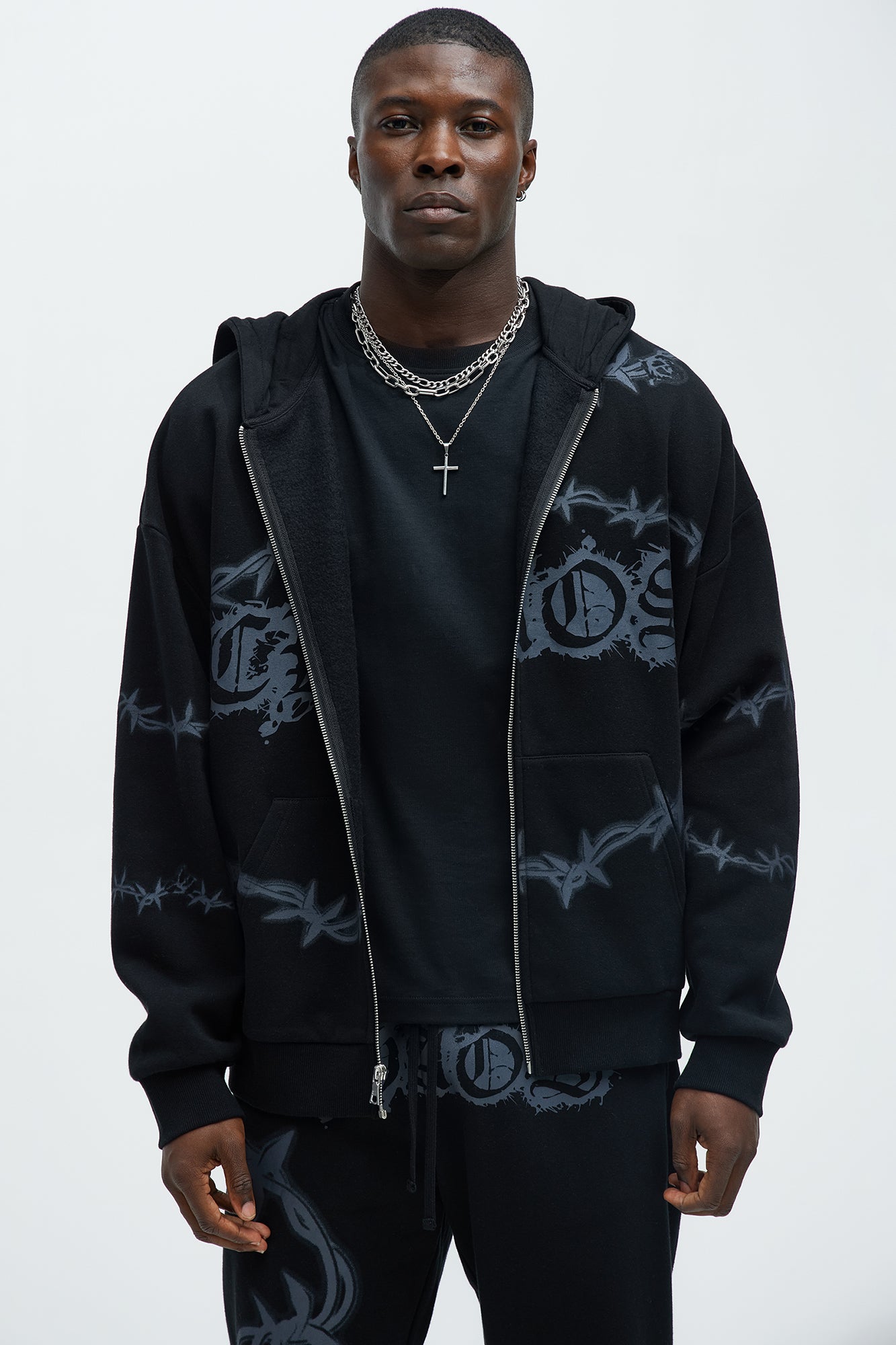 Tayson Chaos Oversized Zip Hoodie - Black