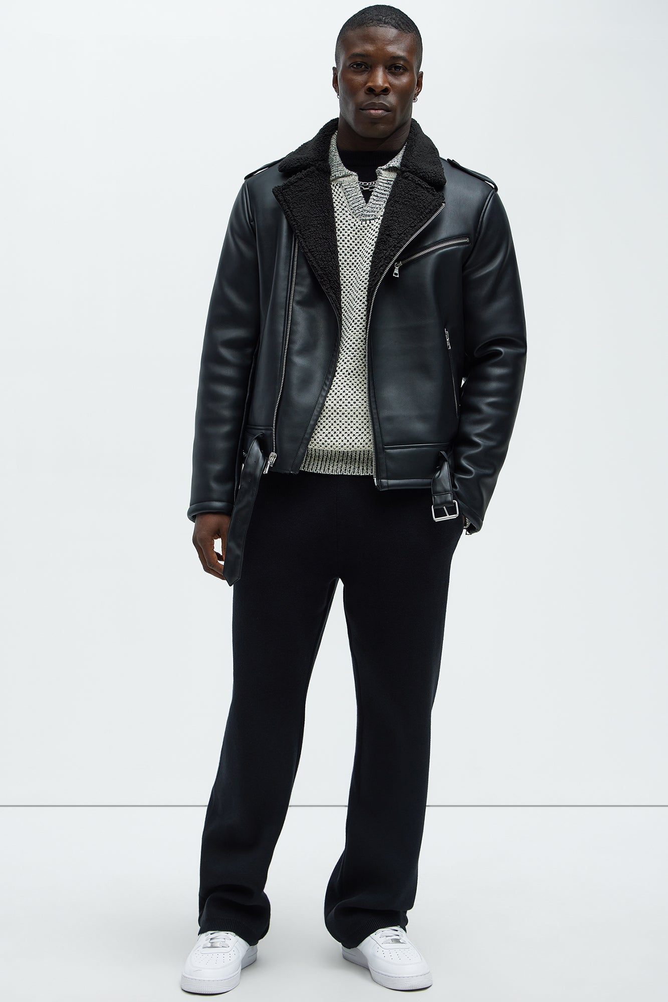 Knuckle Head Faux Leather Moto Jacket - Black
