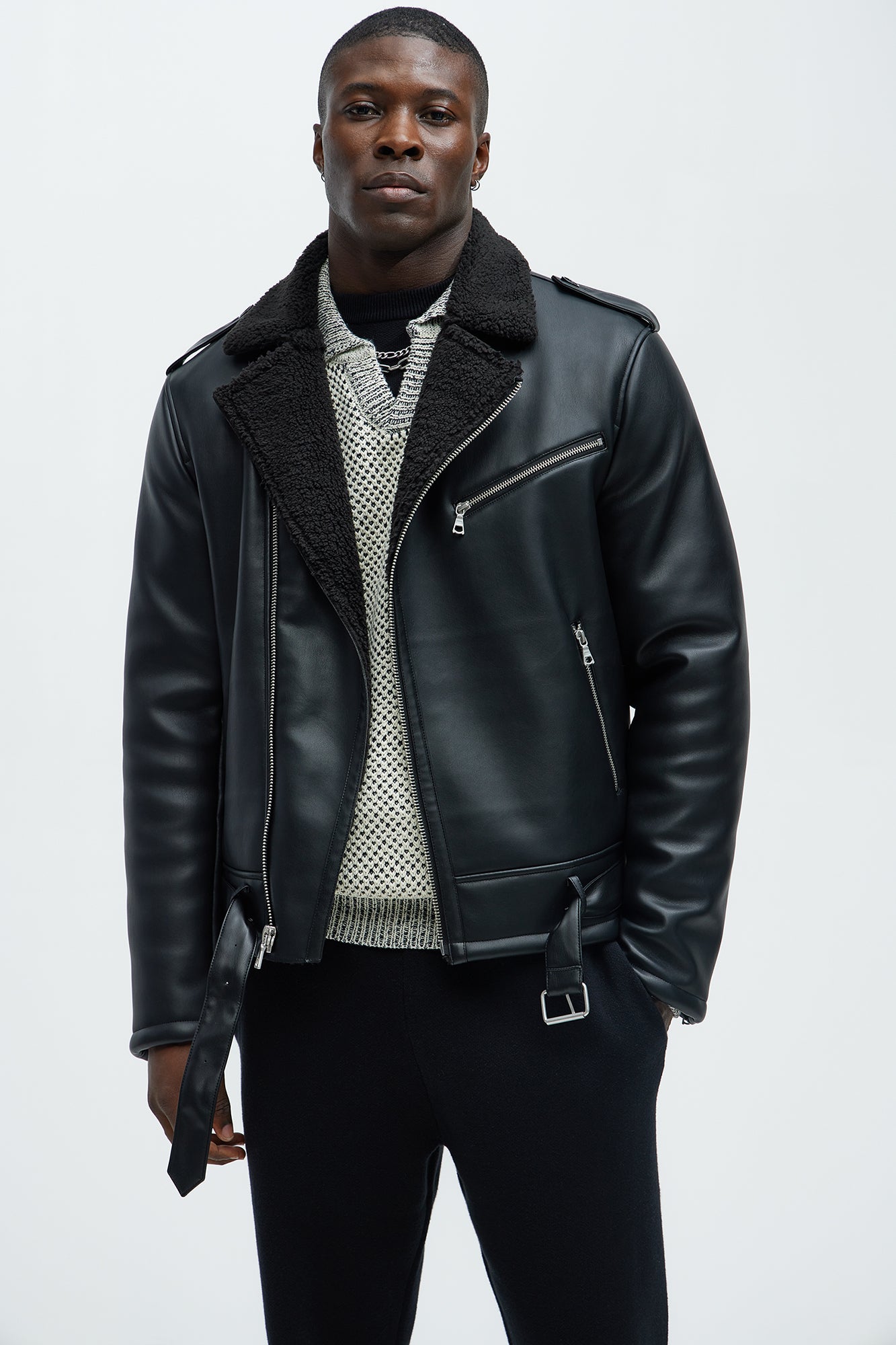 Knuckle Head Faux Leather Moto Jacket - Black