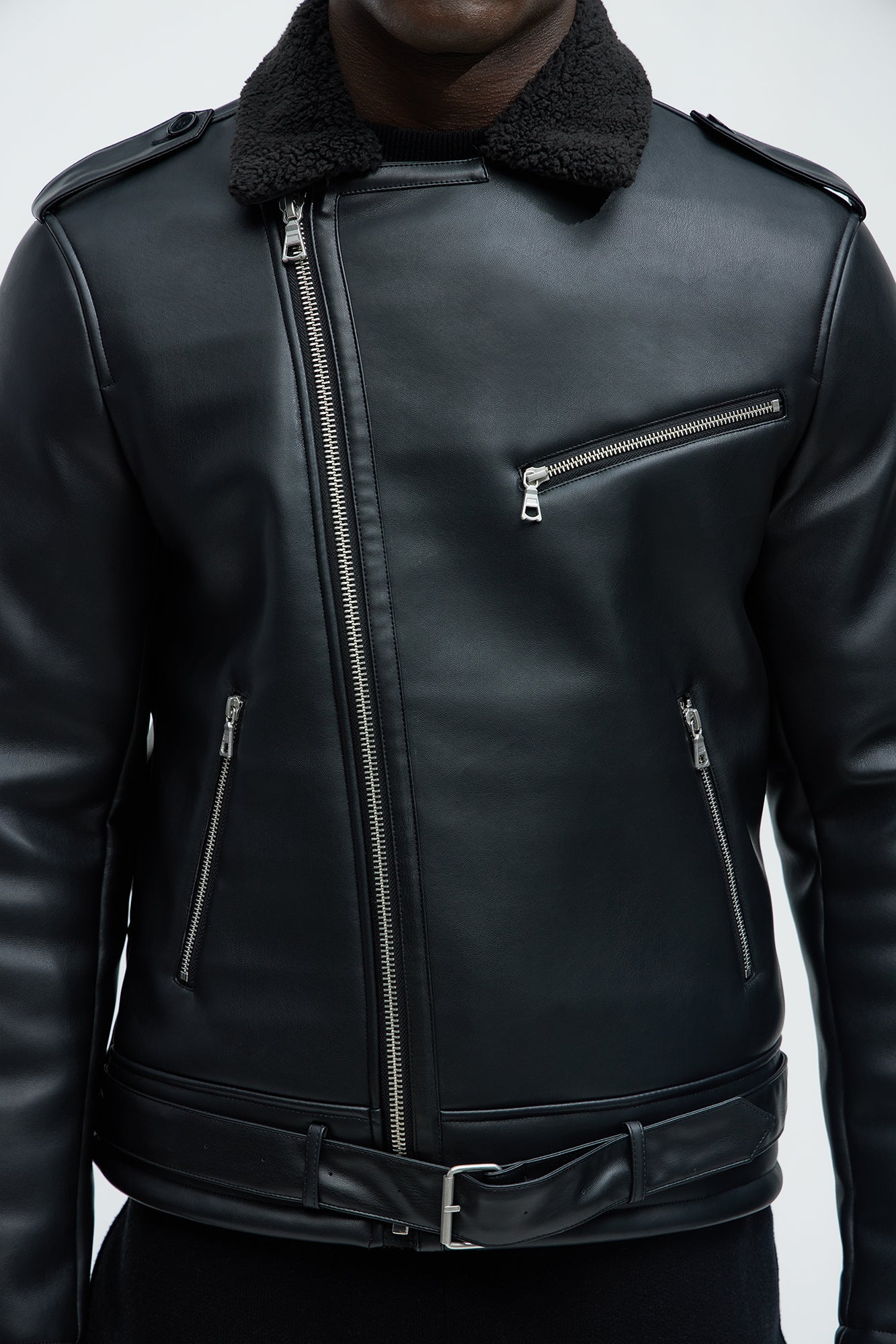 Knuckle Head Faux Leather Moto Jacket - Black