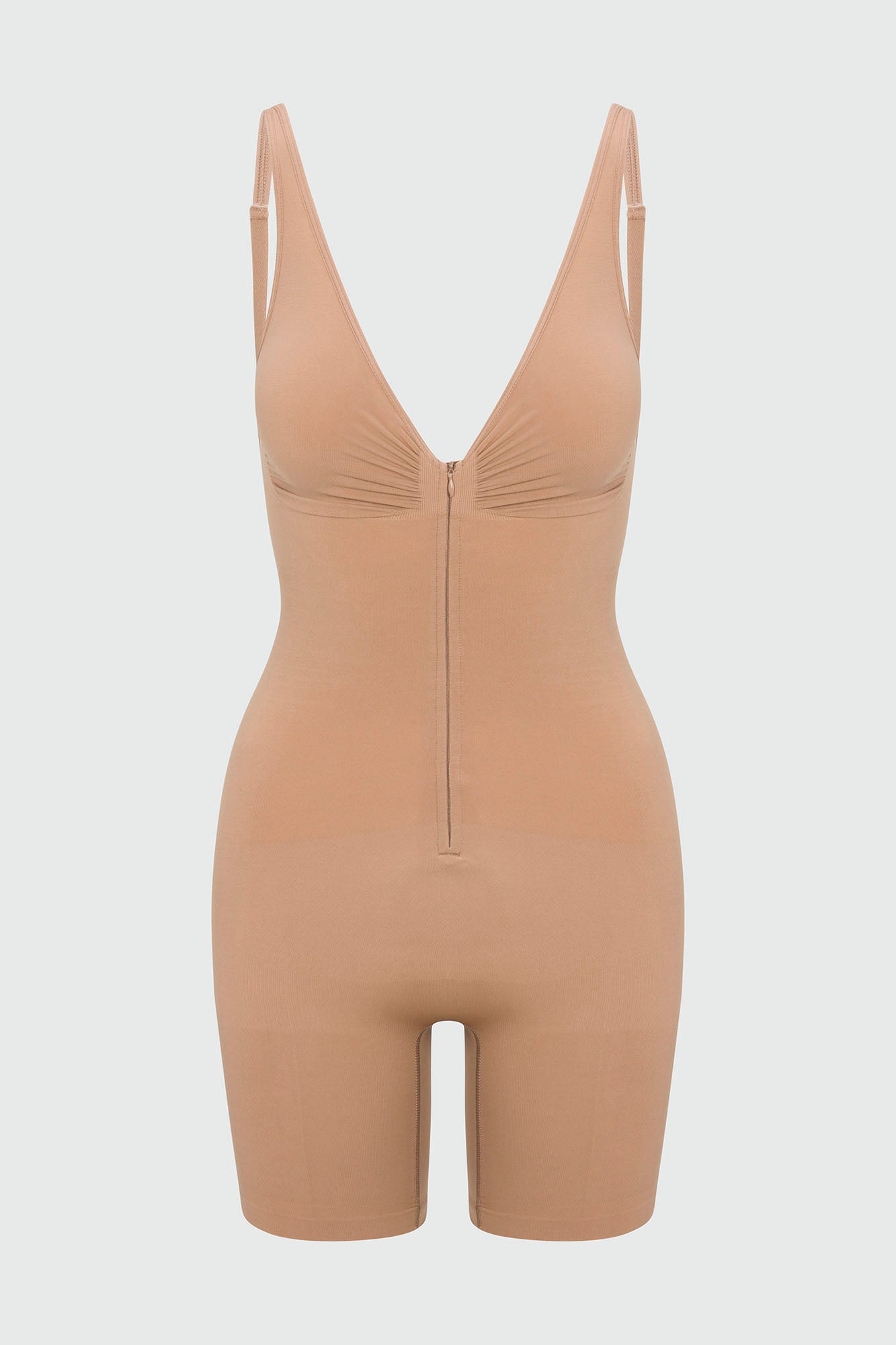 Nova Sculpt Seamless Strong Compression Zip Front Thigh Shaping Bodysuit - Nude