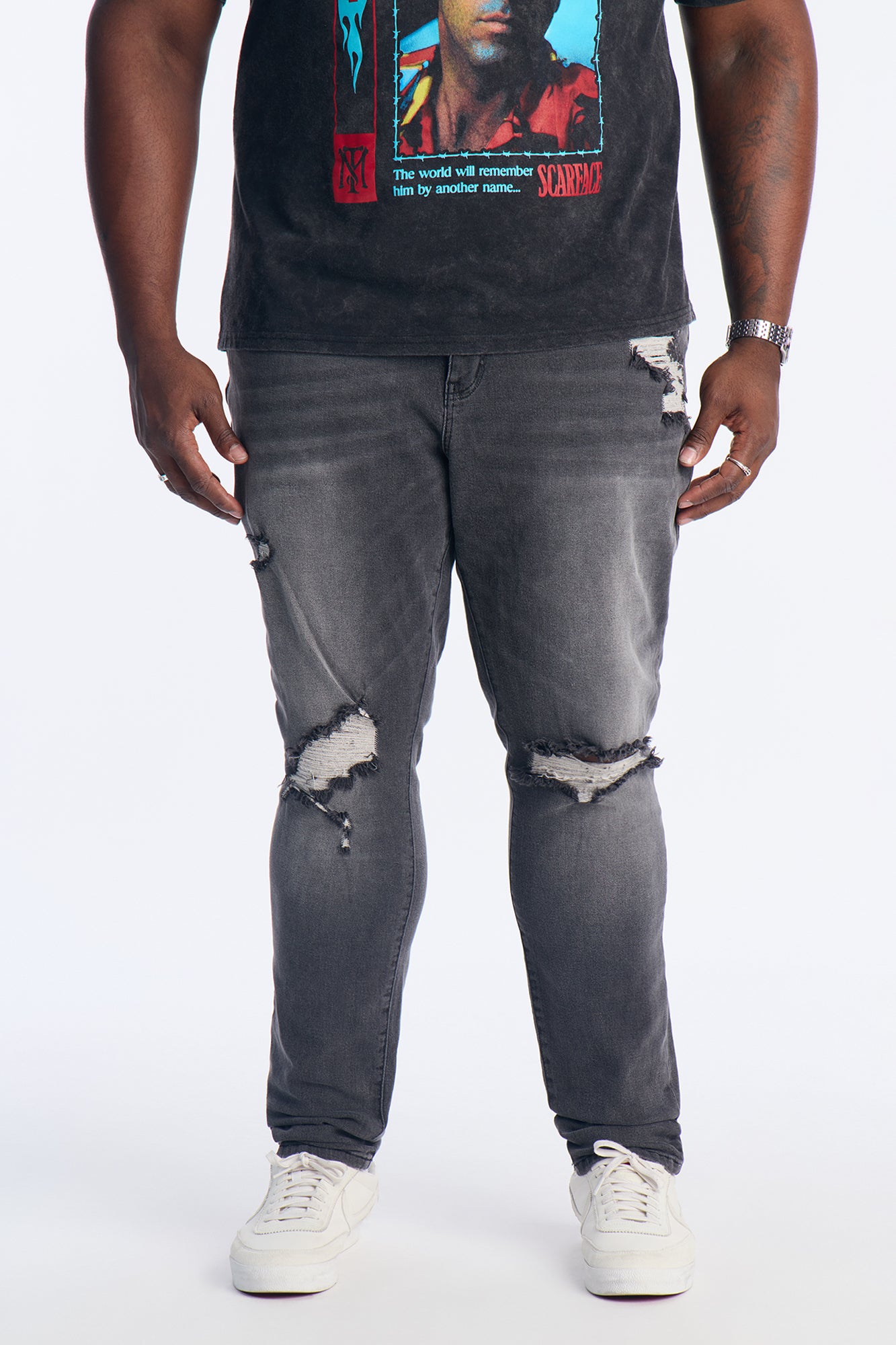Stacked Skinny Destroyed Jean - Black Wash