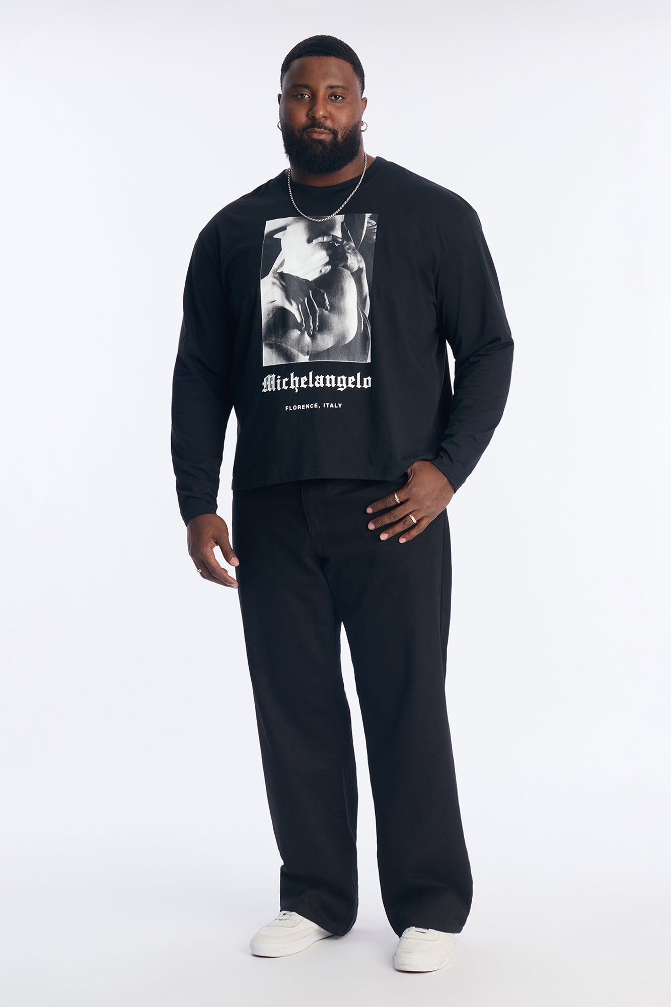 Michelangelo Florence Statue Oversized Long Sleeve Tee - Black