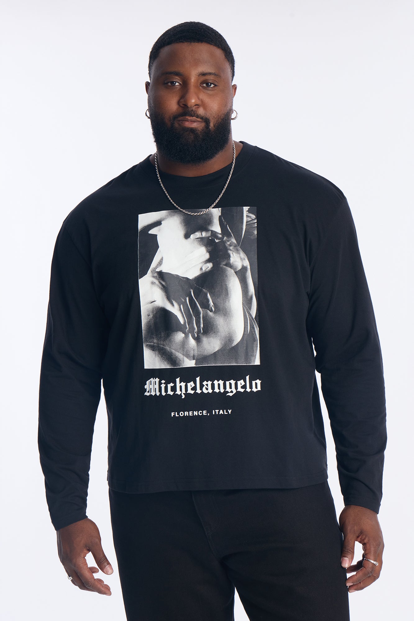Michelangelo Florence Statue Oversized Long Sleeve Tee - Black