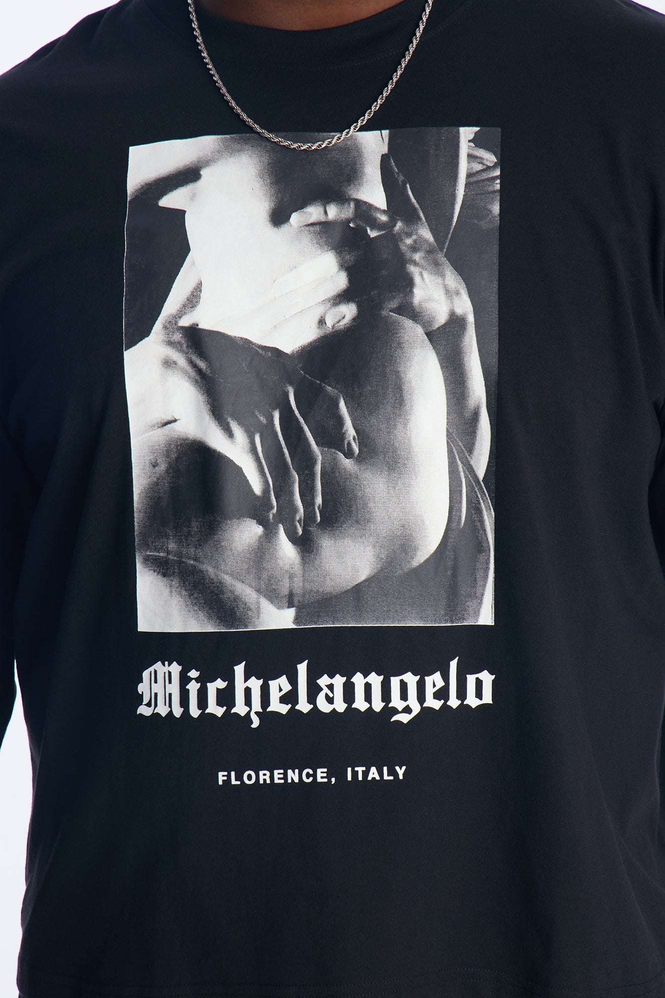 Michelangelo Florence Statue Oversized Long Sleeve Tee - Black