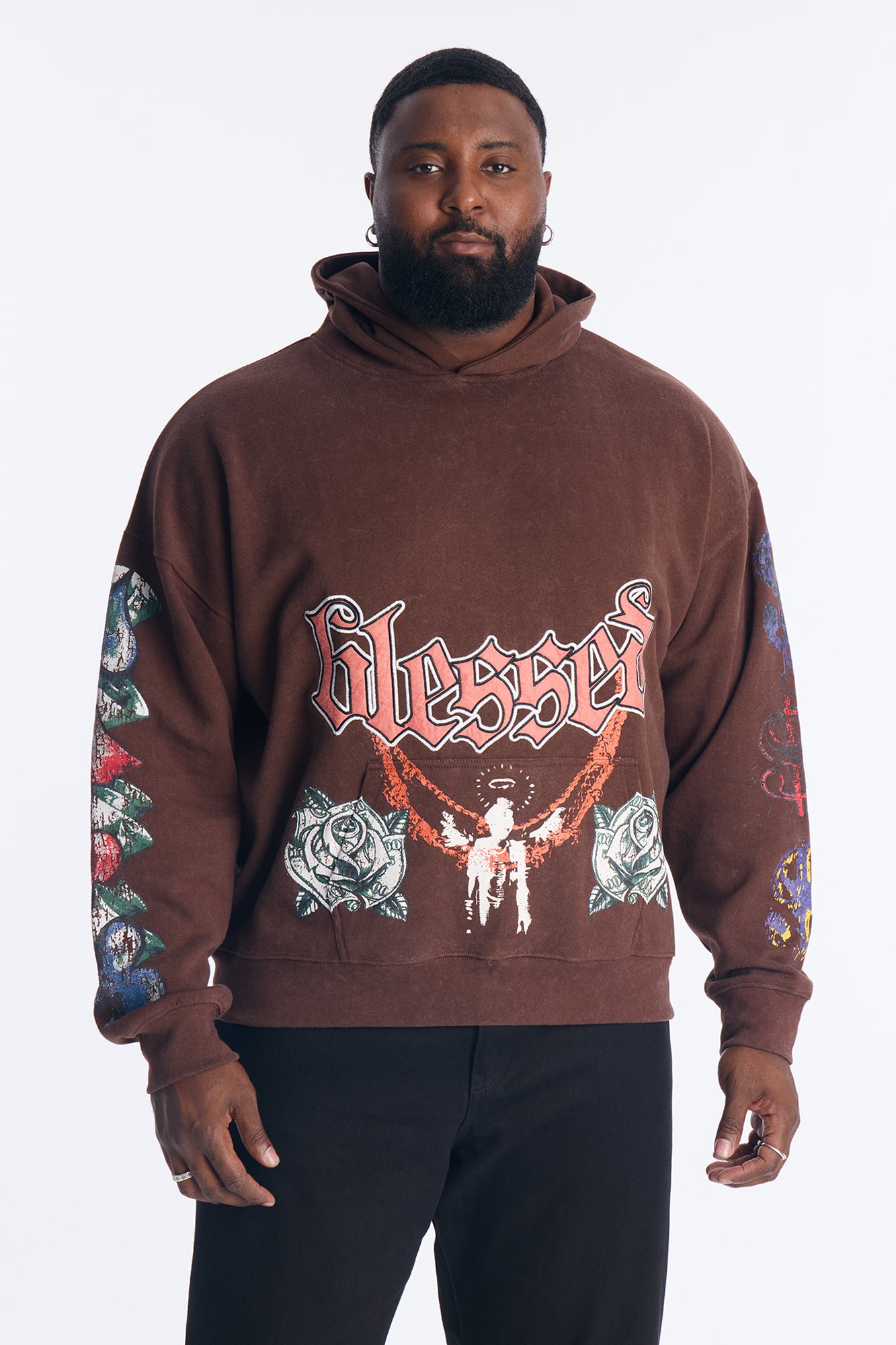 Stay Blessed Oversized Hoodie - Brown
