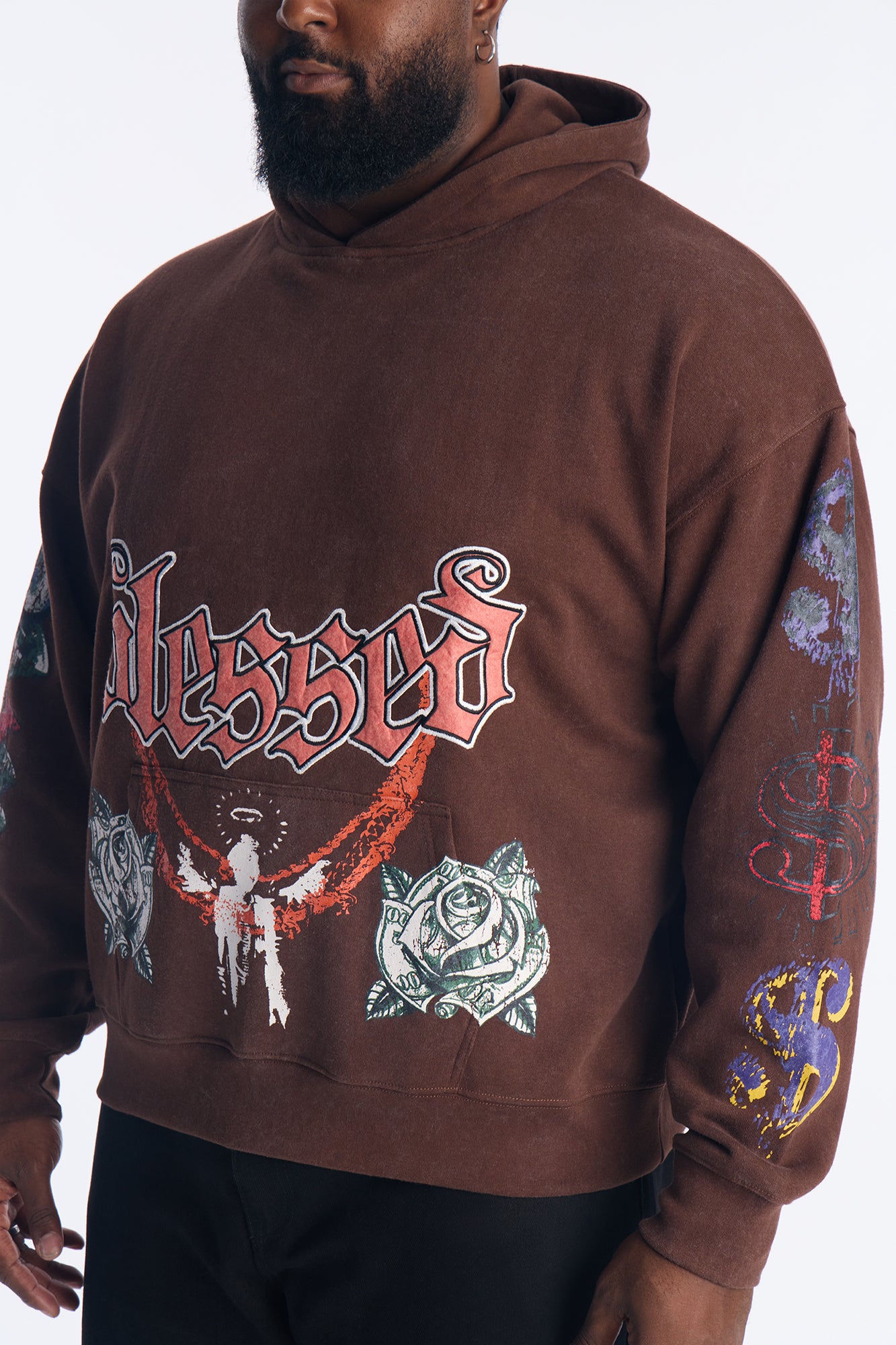 Stay Blessed Oversized Hoodie - Brown