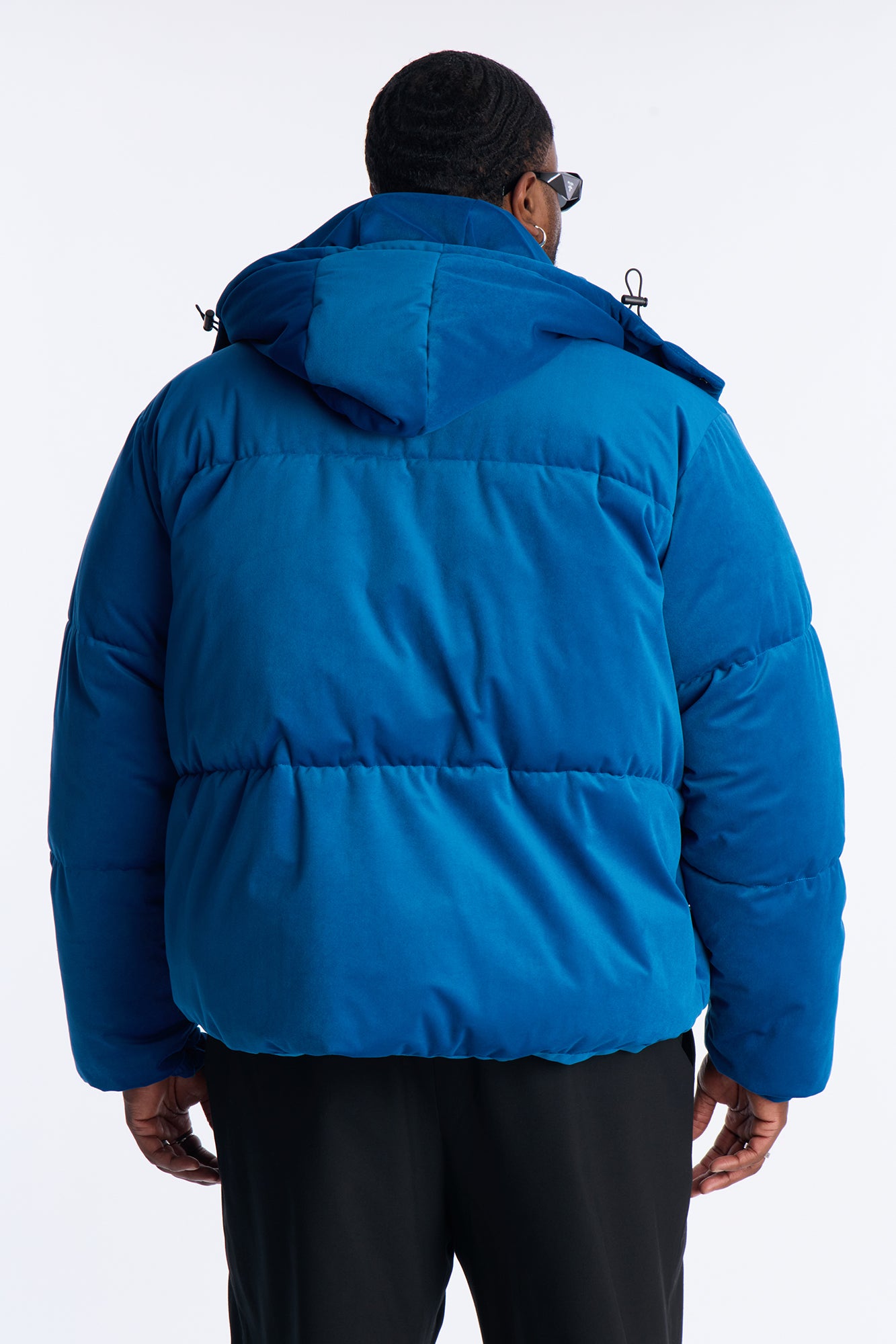 Cropped Hooded Velvet Classic Puffer Jacket - Blue