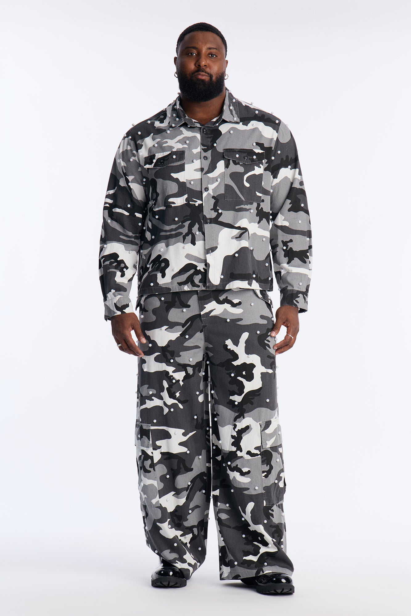 Pearl Wildin Camo Button Up Shirt - Black
