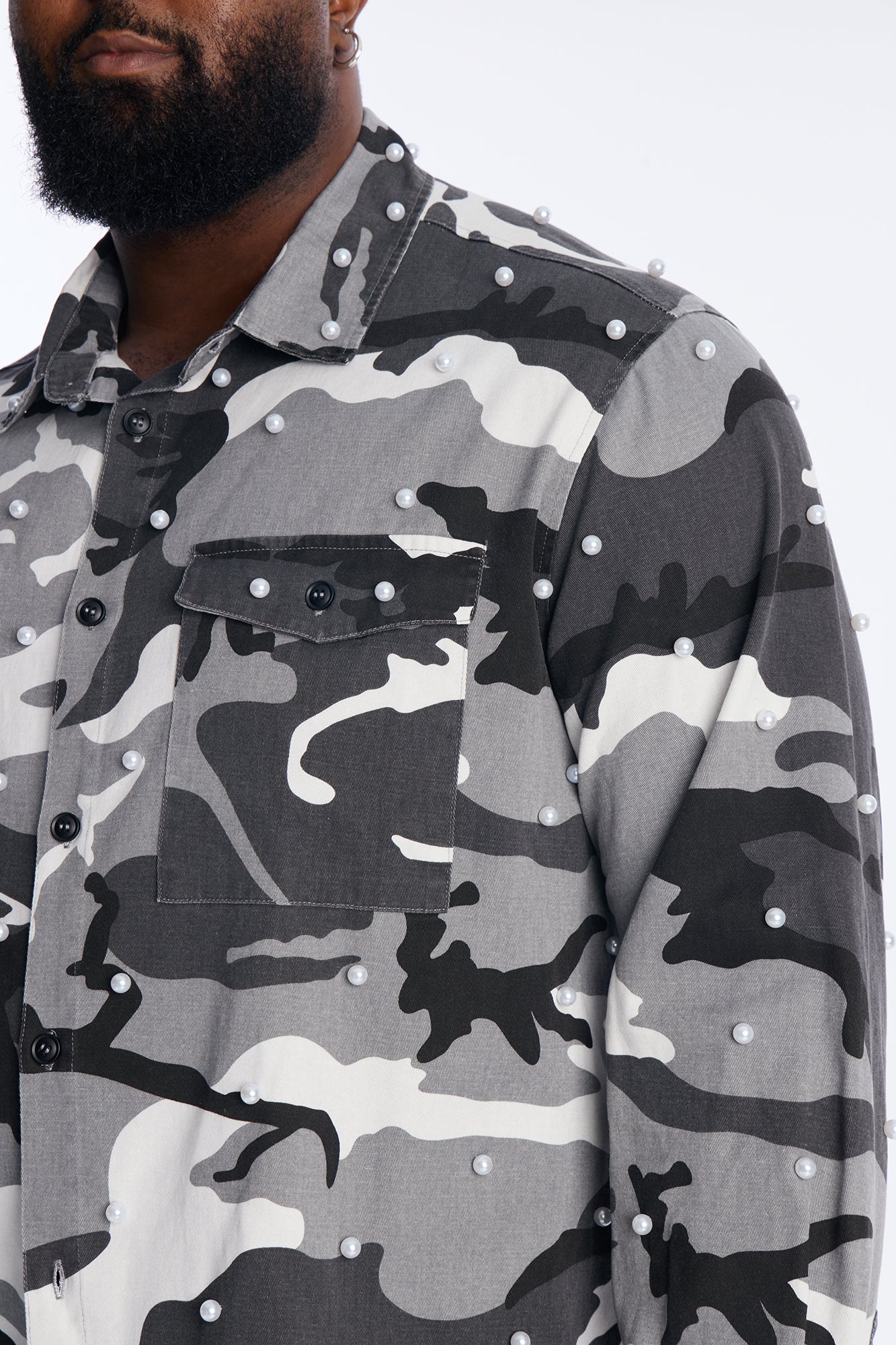 Pearl Wildin Camo Button Up Shirt - Black