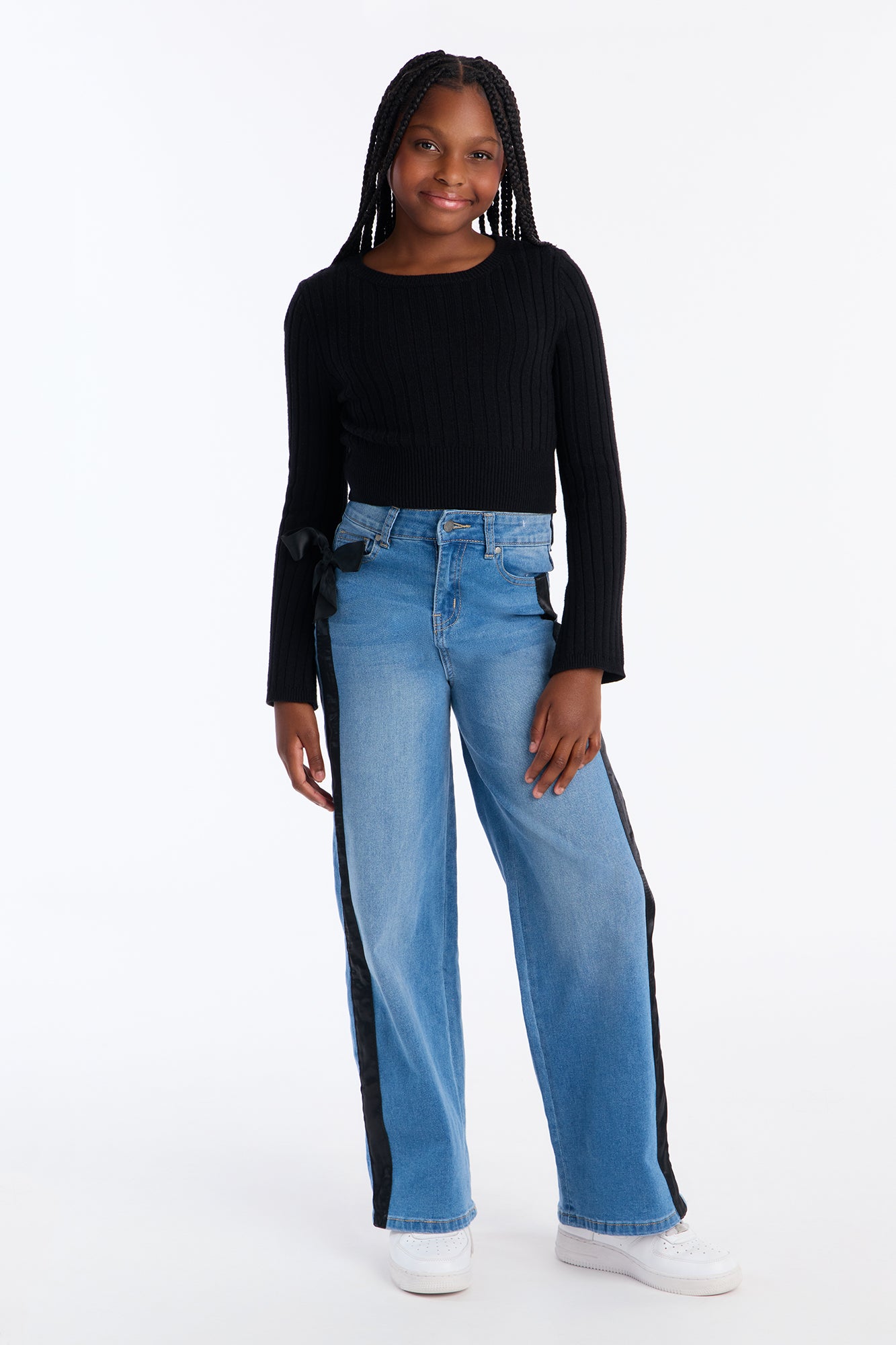 Mini Tone Down Stripe Wide Leg Jean - Medium Wash