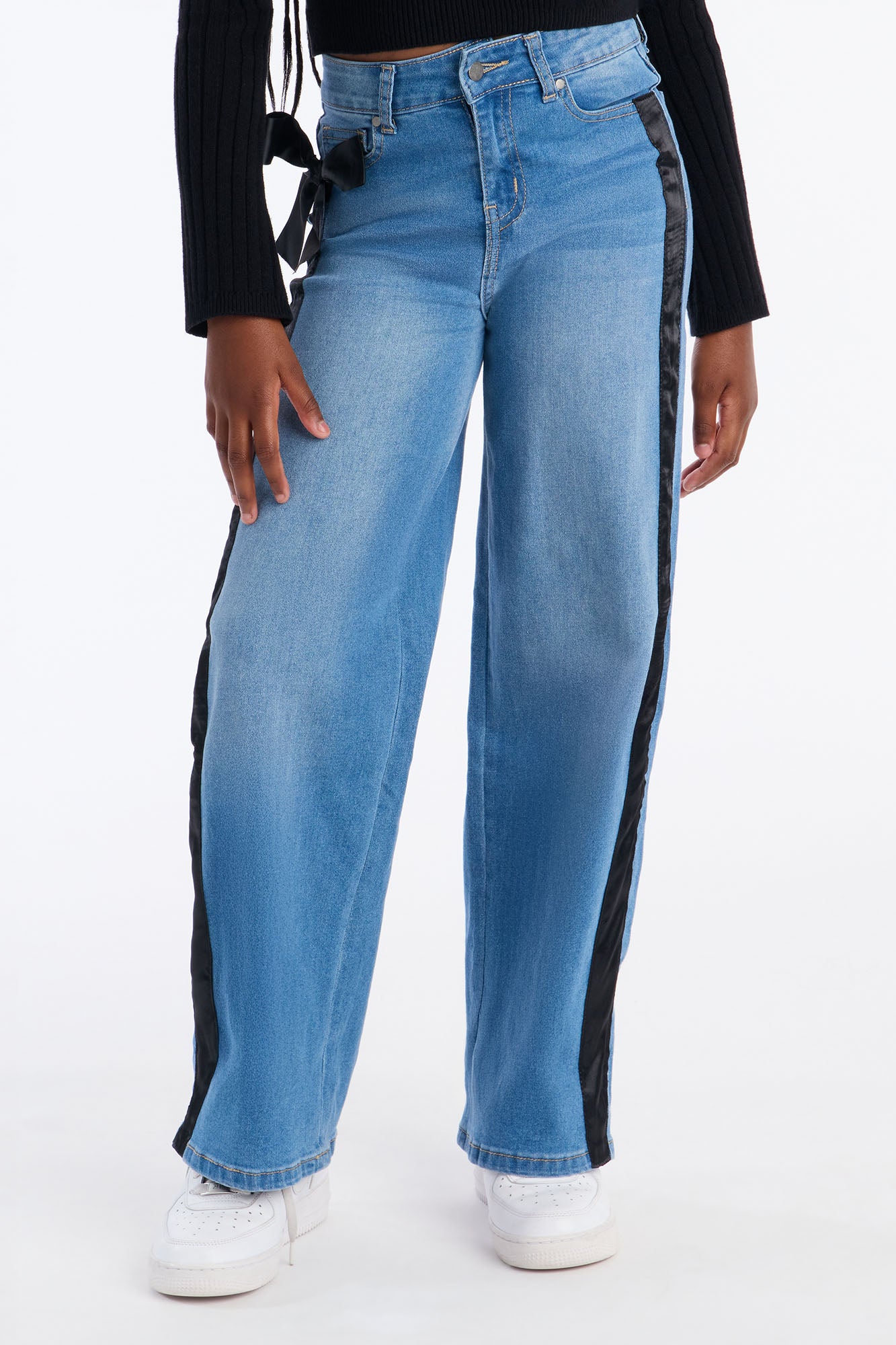 Mini Tone Down Stripe Wide Leg Jean - Medium Wash