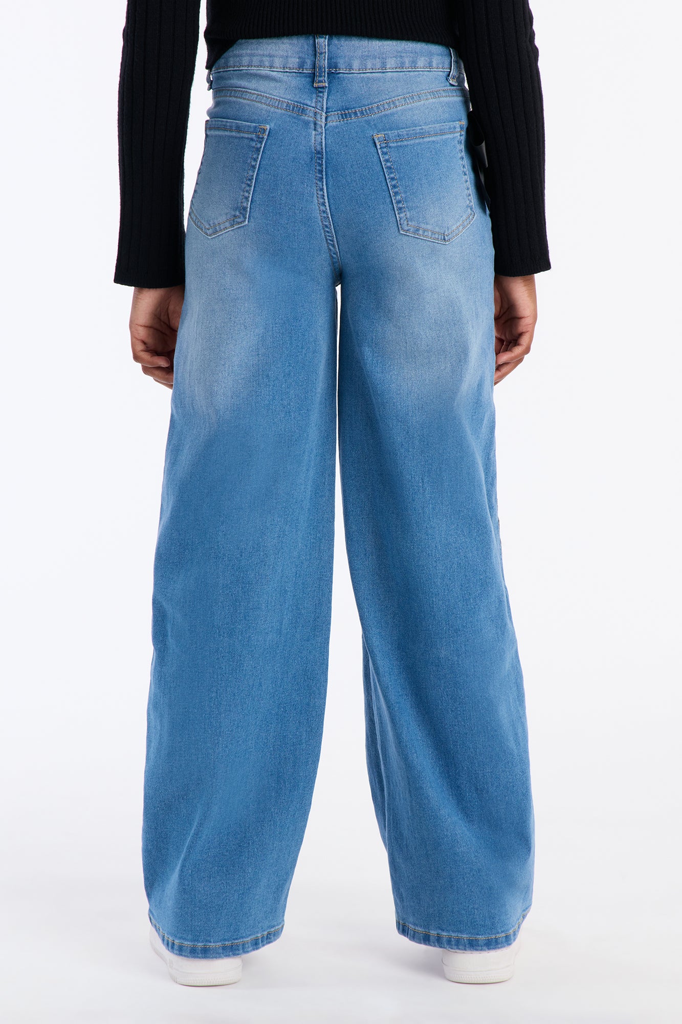 Mini Tone Down Stripe Wide Leg Jean - Medium Wash