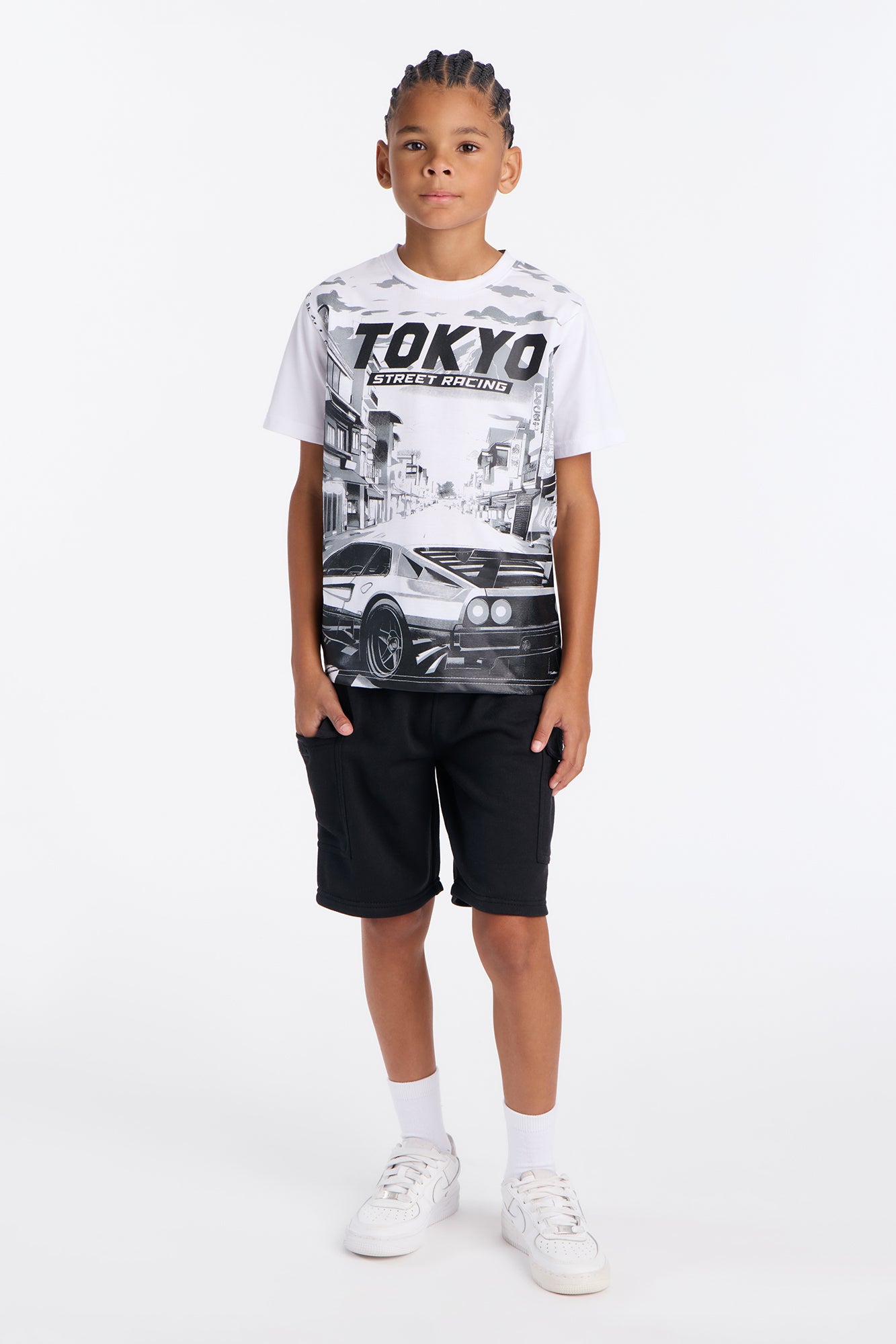 Mini Tokyo Street Racing Fleece Short Set - Grey/combo