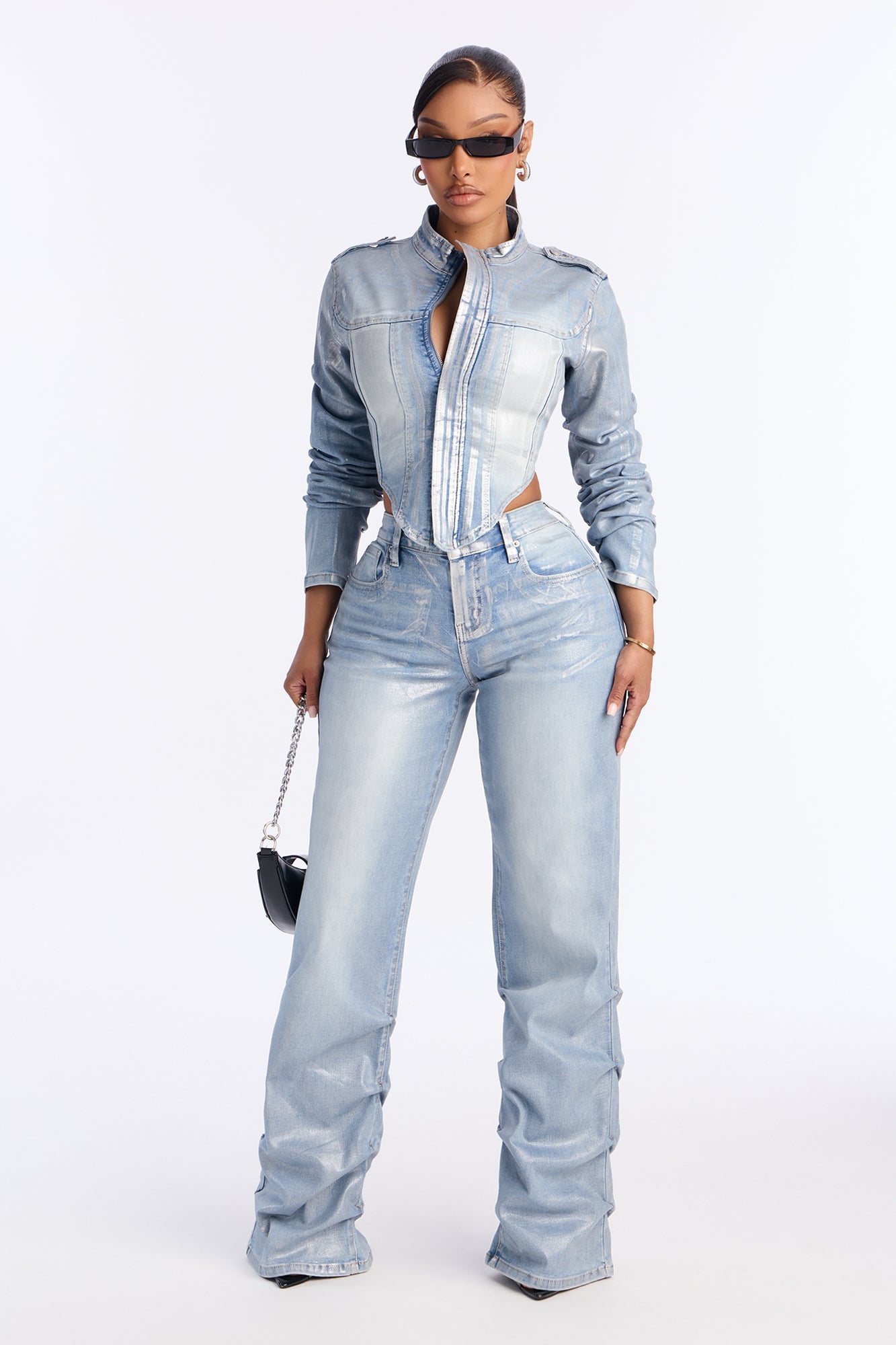 Frenchie Foil Denim Jacket - Light Wash
